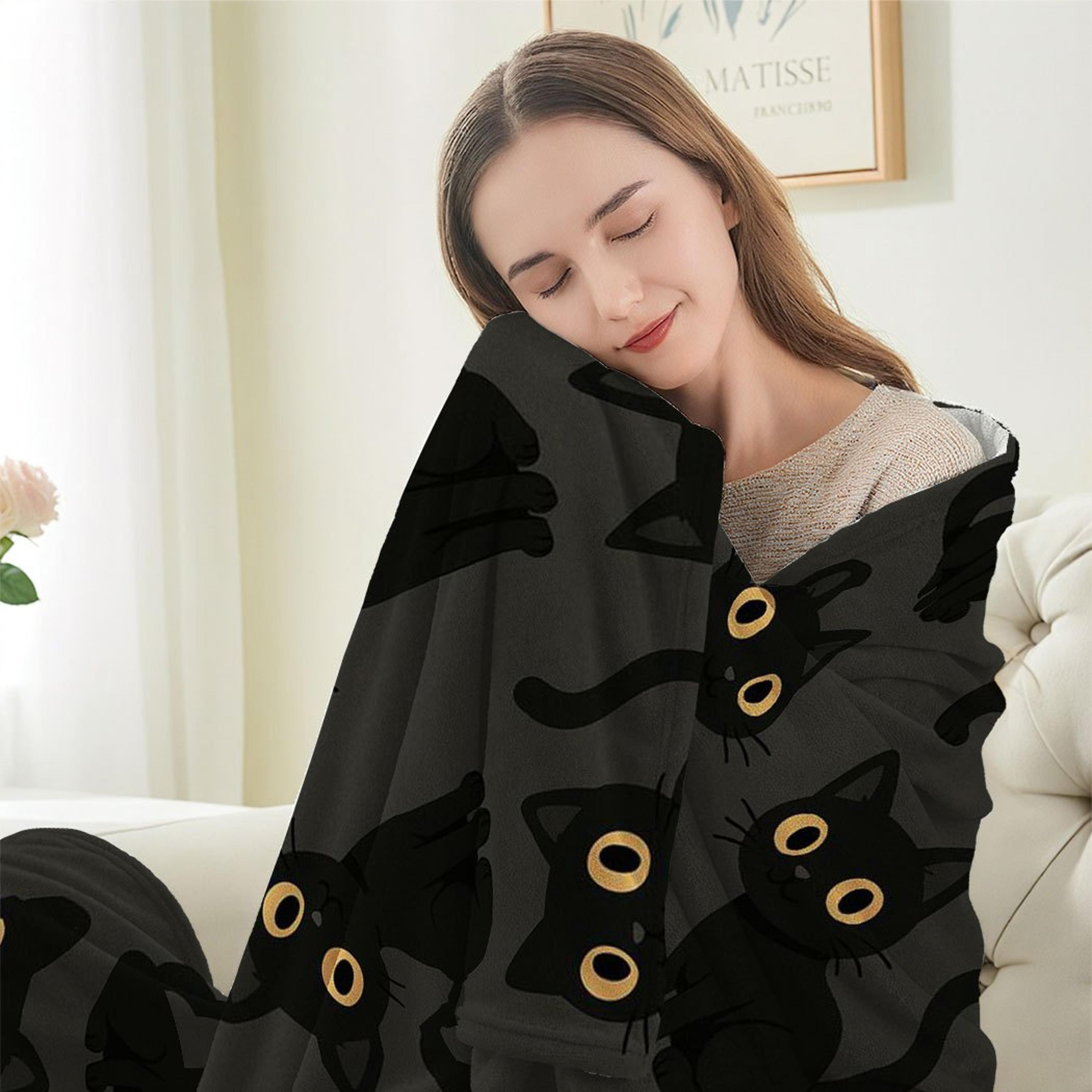 Cute Cat Throw Blanket Soft Flannel Throw Blanket With Adorable Kitten Print For Sofa Bed  Travel 3