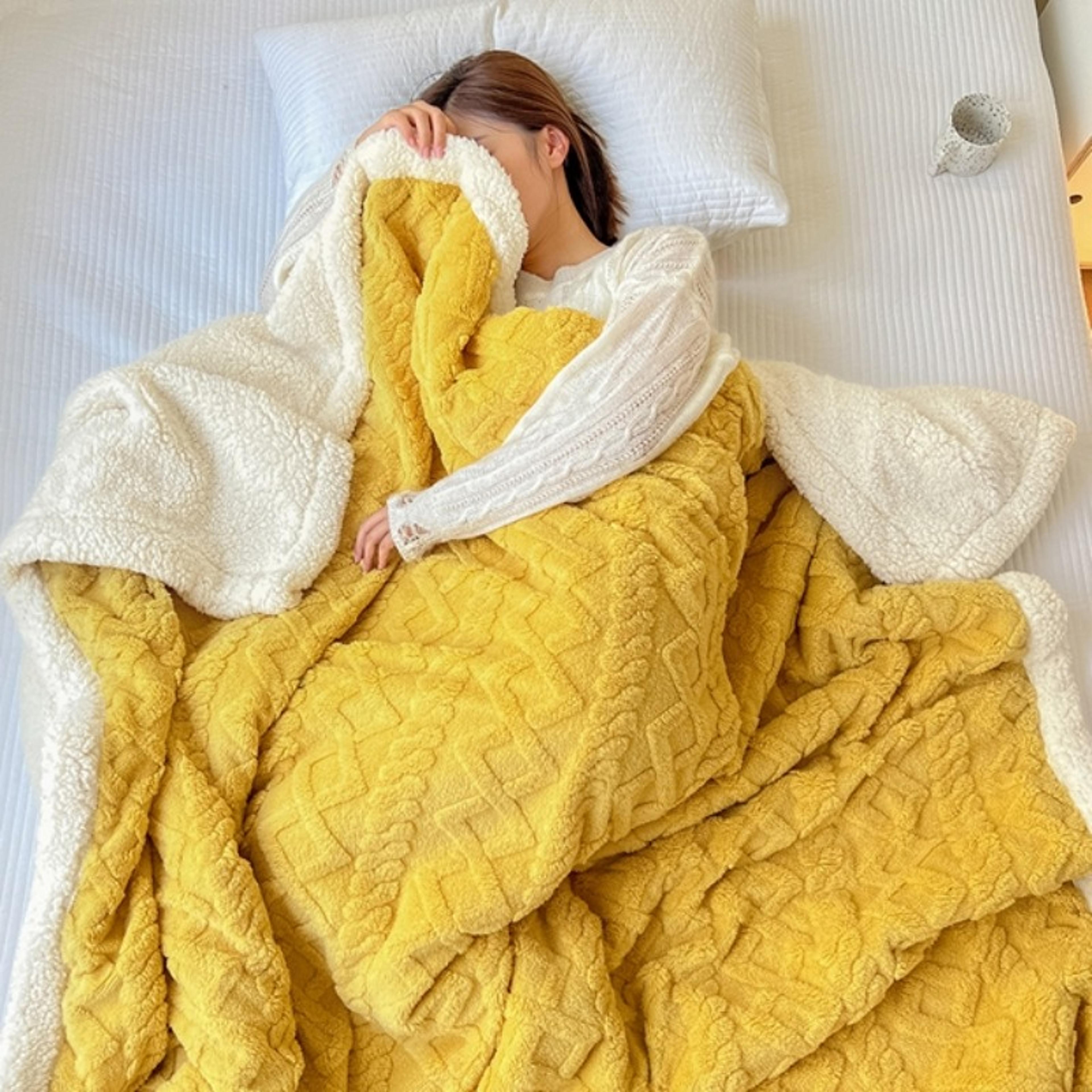 Double Sided Lamb Fleece Blanket Thick Jacquard Throw For Sofa Bed  Office Naps 2