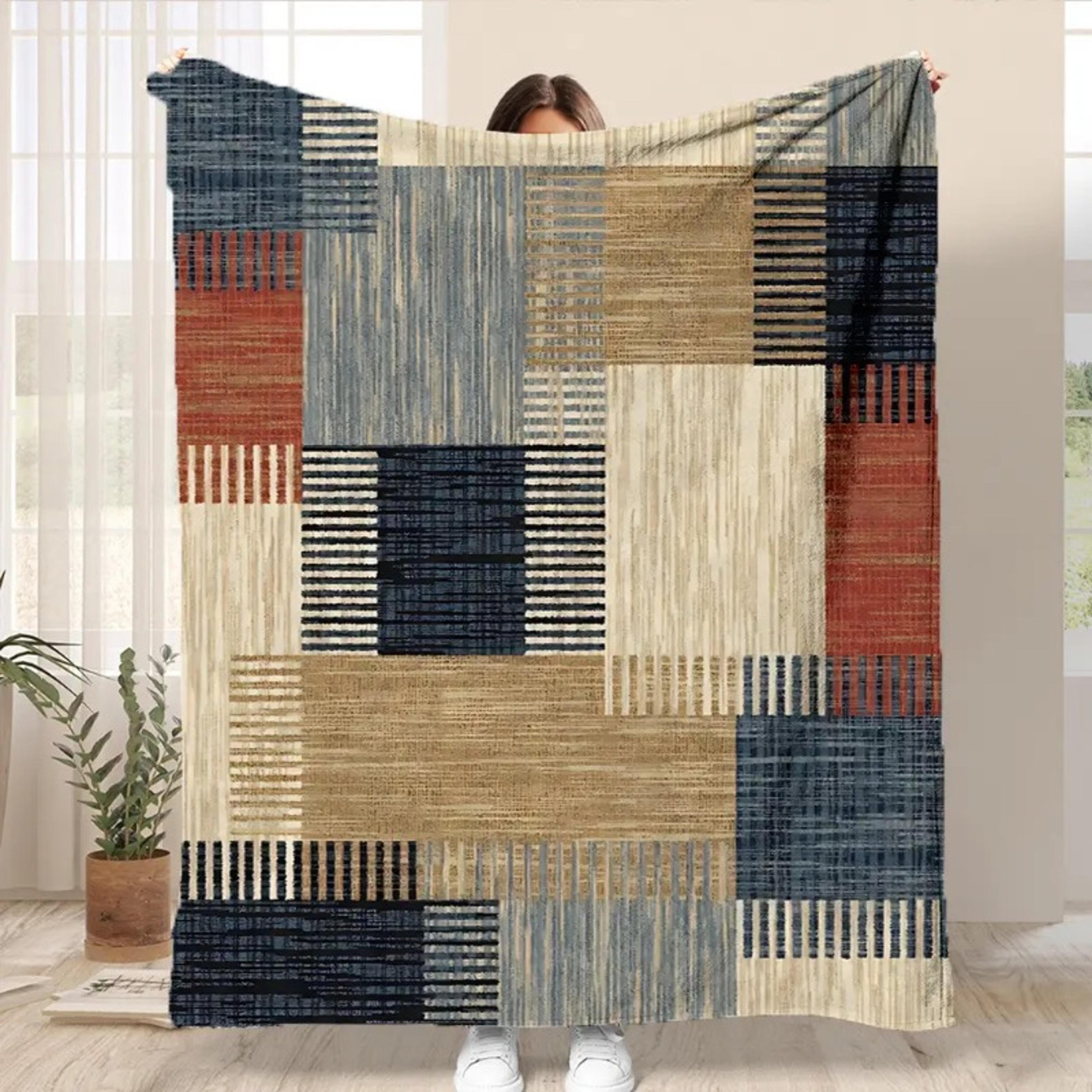 Bohemian Flannel Blanket Soft Patchwork Throw Blanket For Sofa Bed  Cozy Home Decor 0