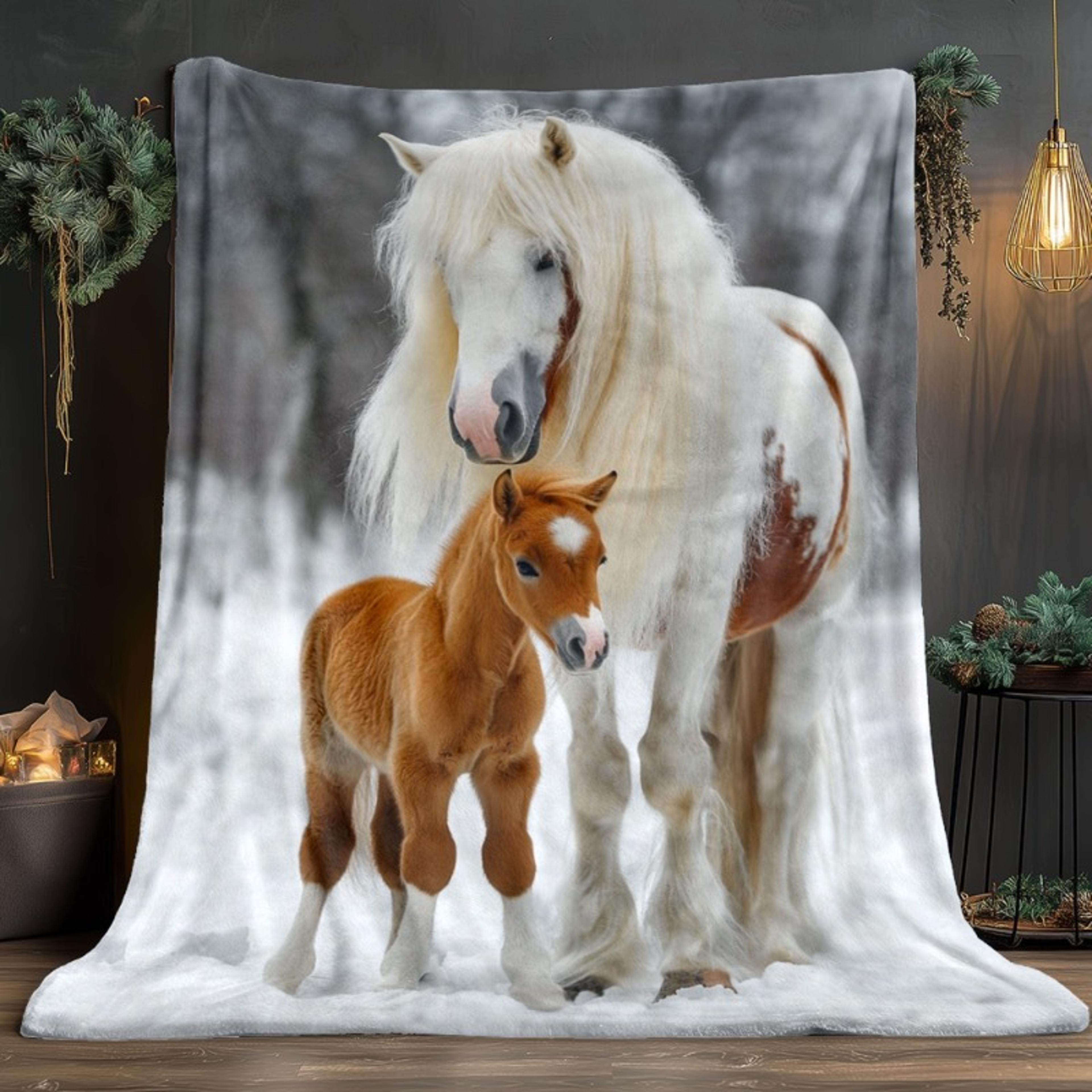 White Horse  Foal Horse Throw Blanket Soft Flannel Fleece Blanket For Sofa Bed  Travel 4