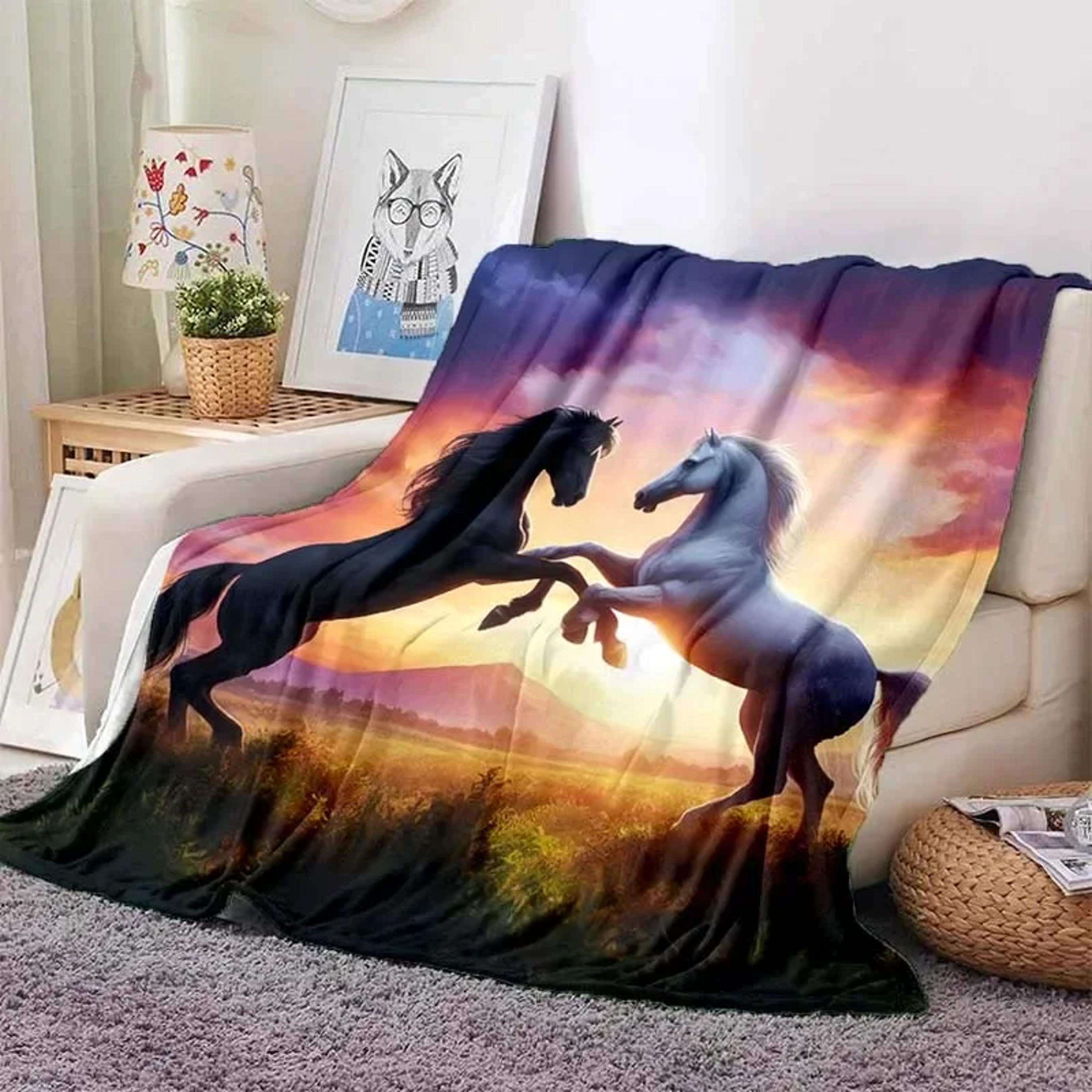 Horse Throw Blanket Soft Flannel Blanket For Couch Bed Travel  Horse Lover Gift 1