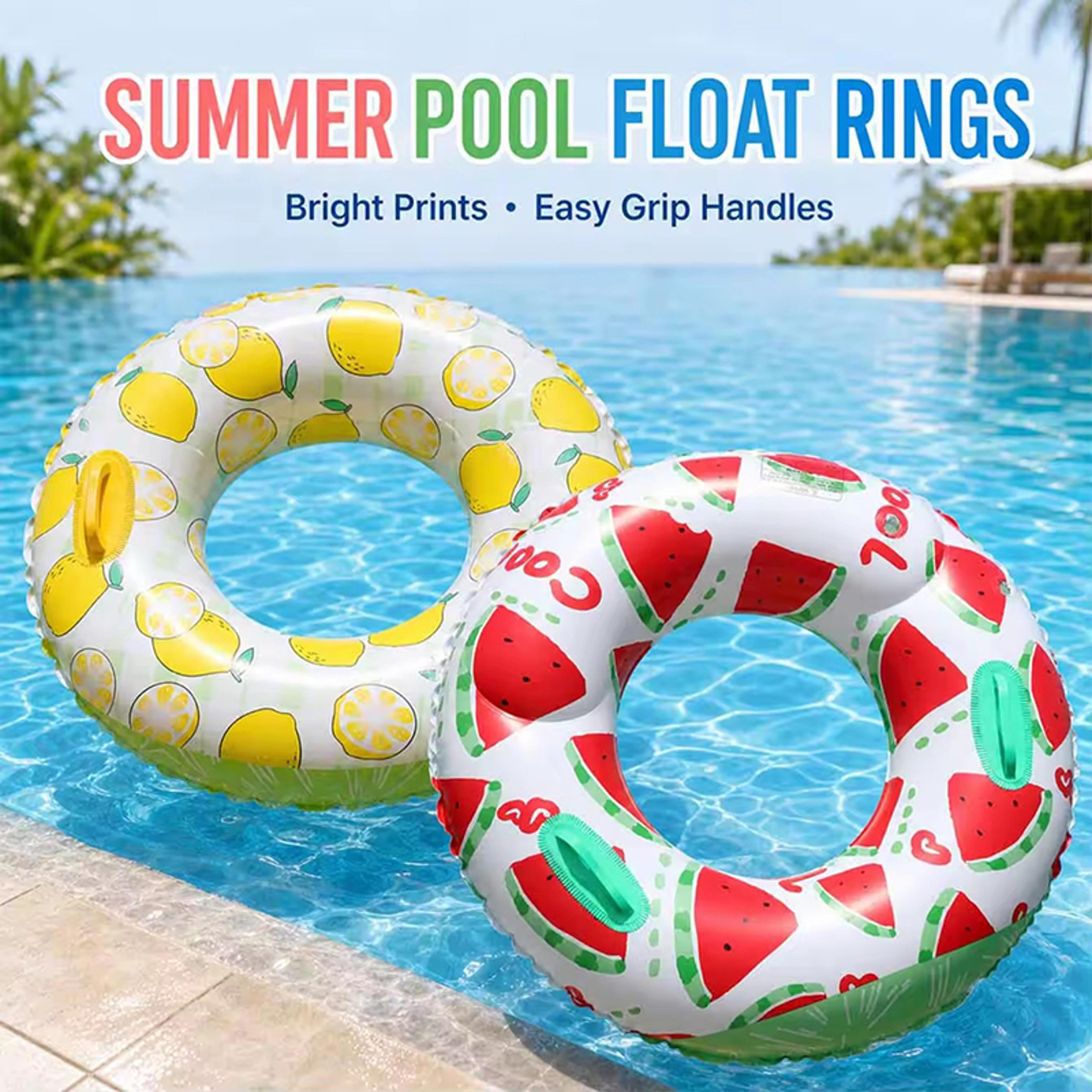 Lemon Print Inflatable Swim Ring Adult Pool Float PVC Beach  Vacation Swim Tube 0