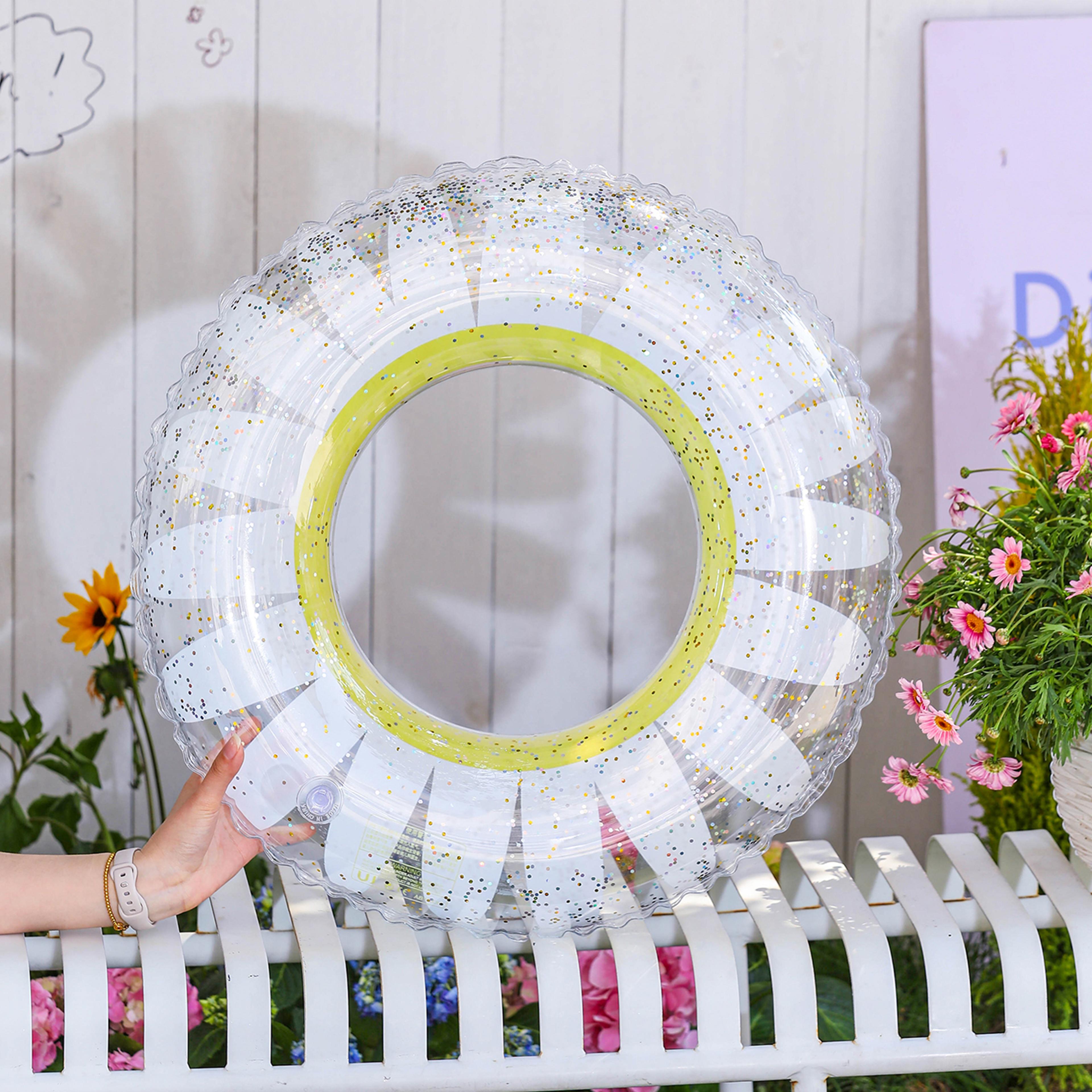 Sunflower Inflatable Pool Float Transparent Glitter Adult Swim Ring For Pool  Beach Fun 1