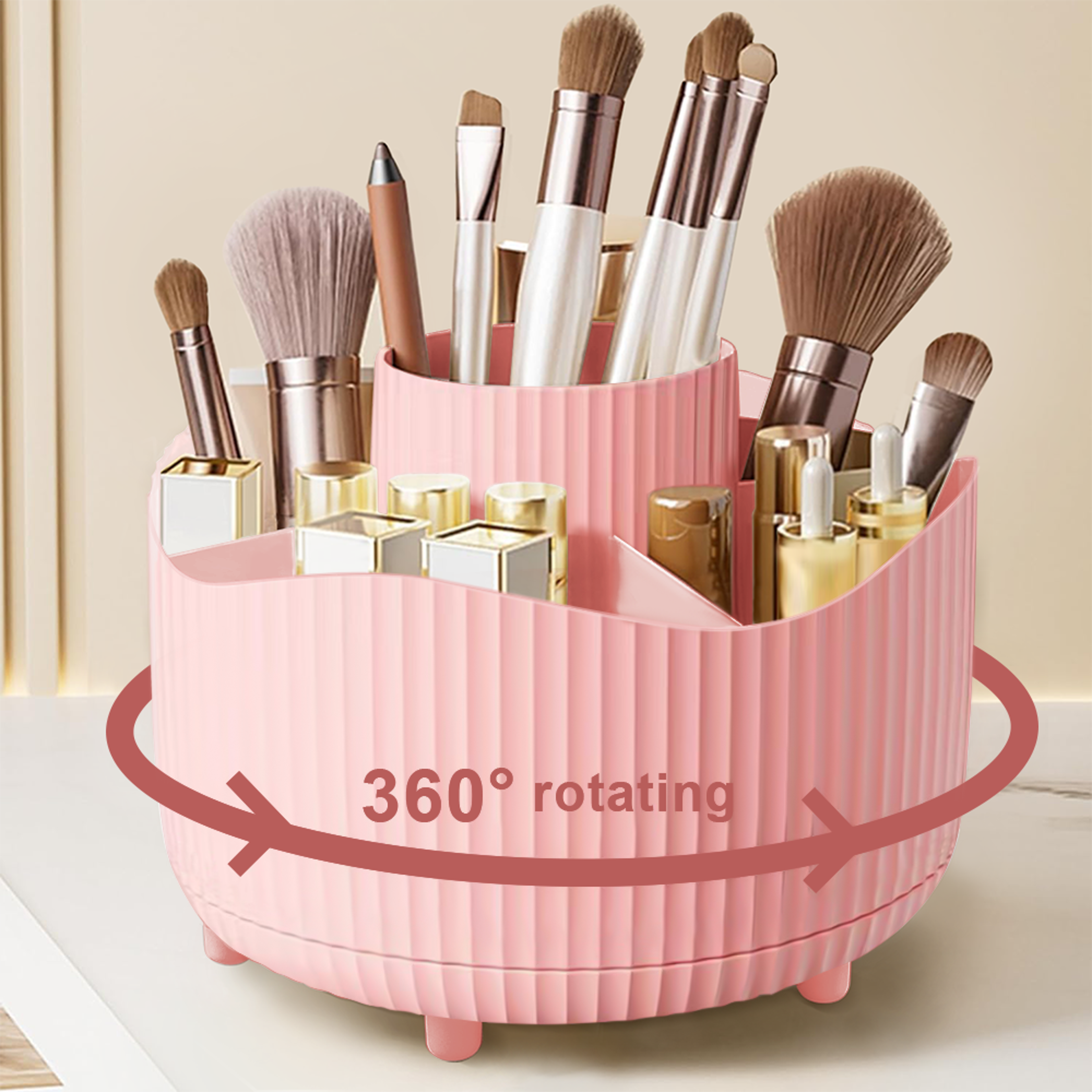 Rotating Makeup Organizer With Adjustable Storage Brush Holder And Perfume Tray 3