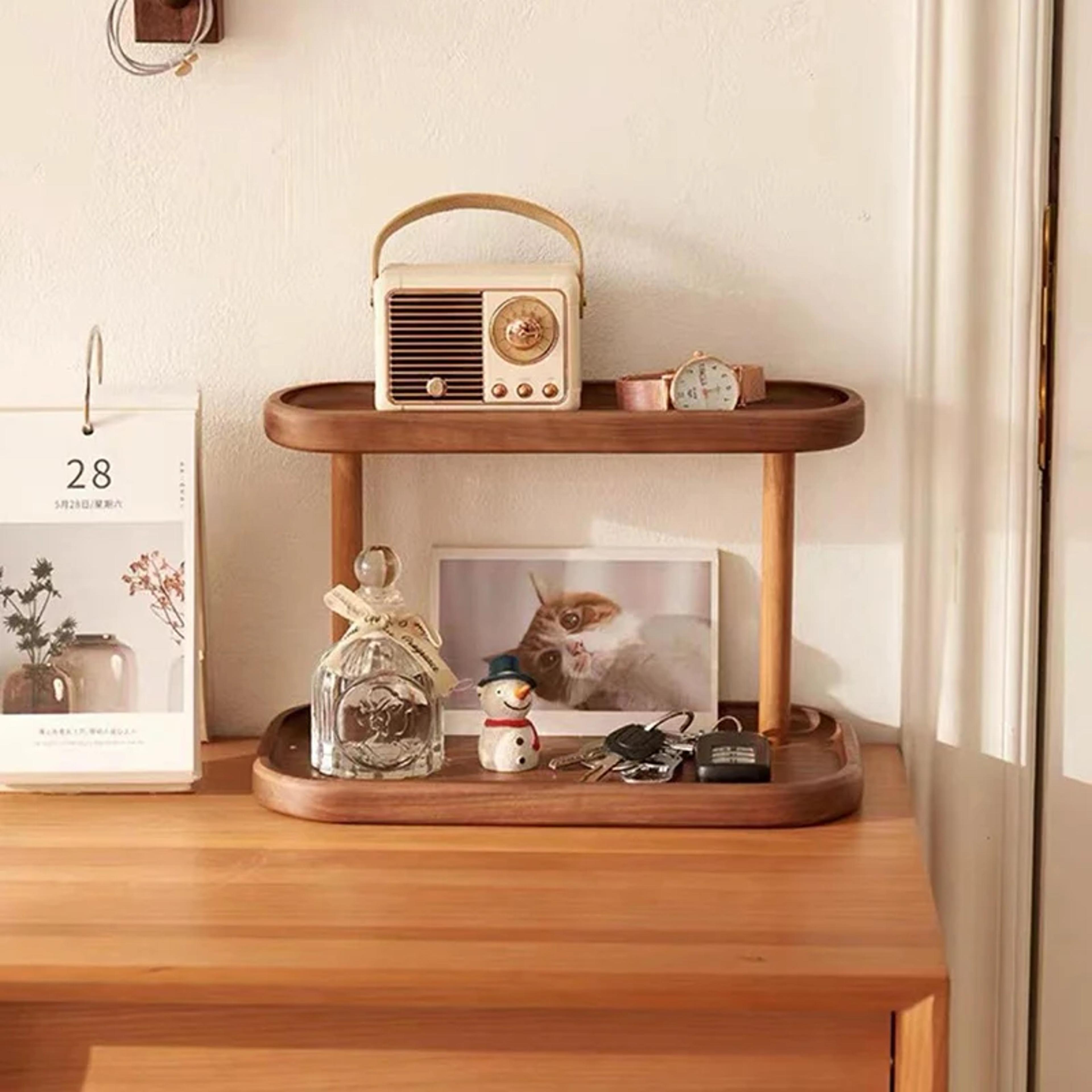 Wooden Desktop Organizer Space Saving Desk Storage Shelf For Cosmetics  Essentials 3