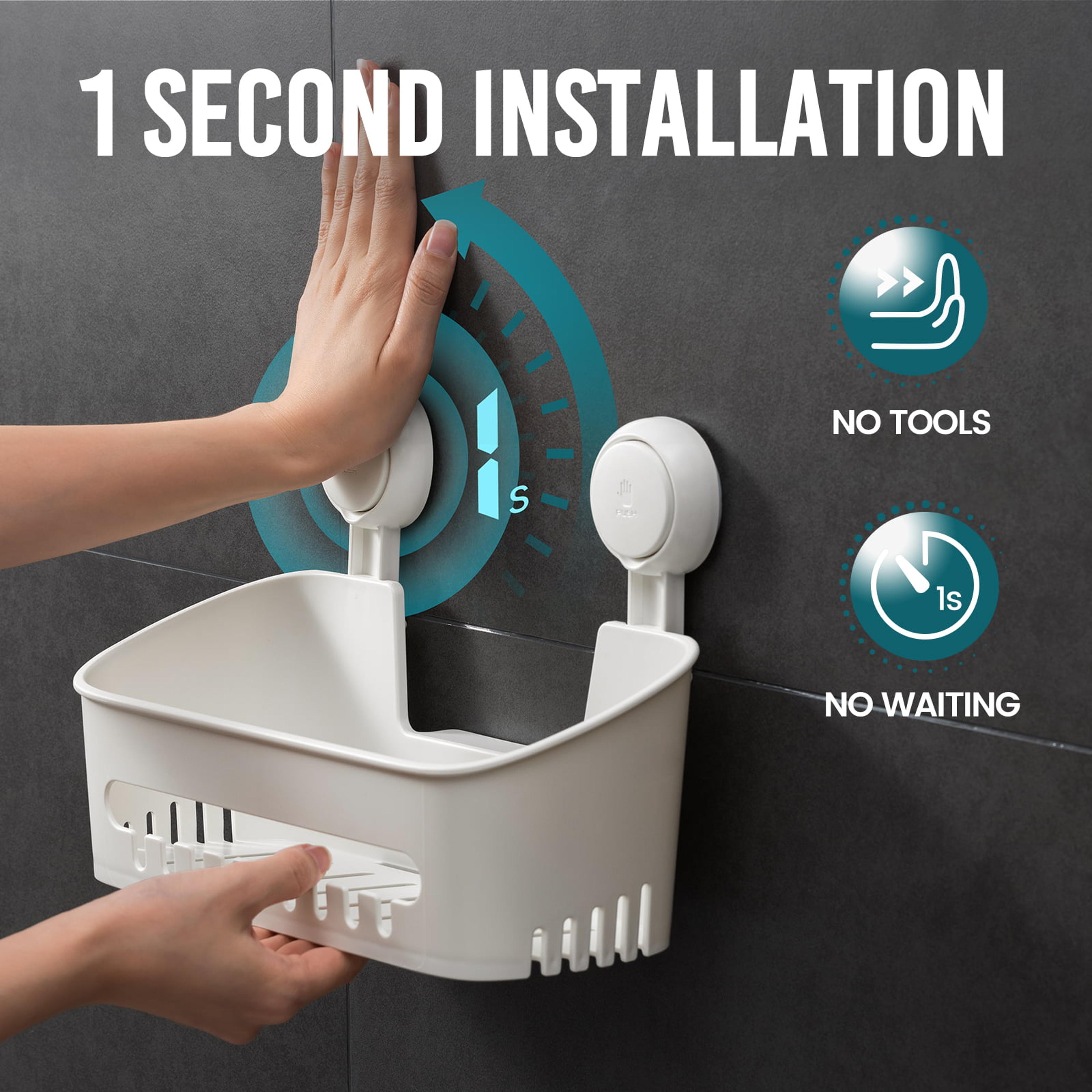 No Drill Bathroom Organizer Suction Cup Storage Rack For Space Saving Wall Storage 1