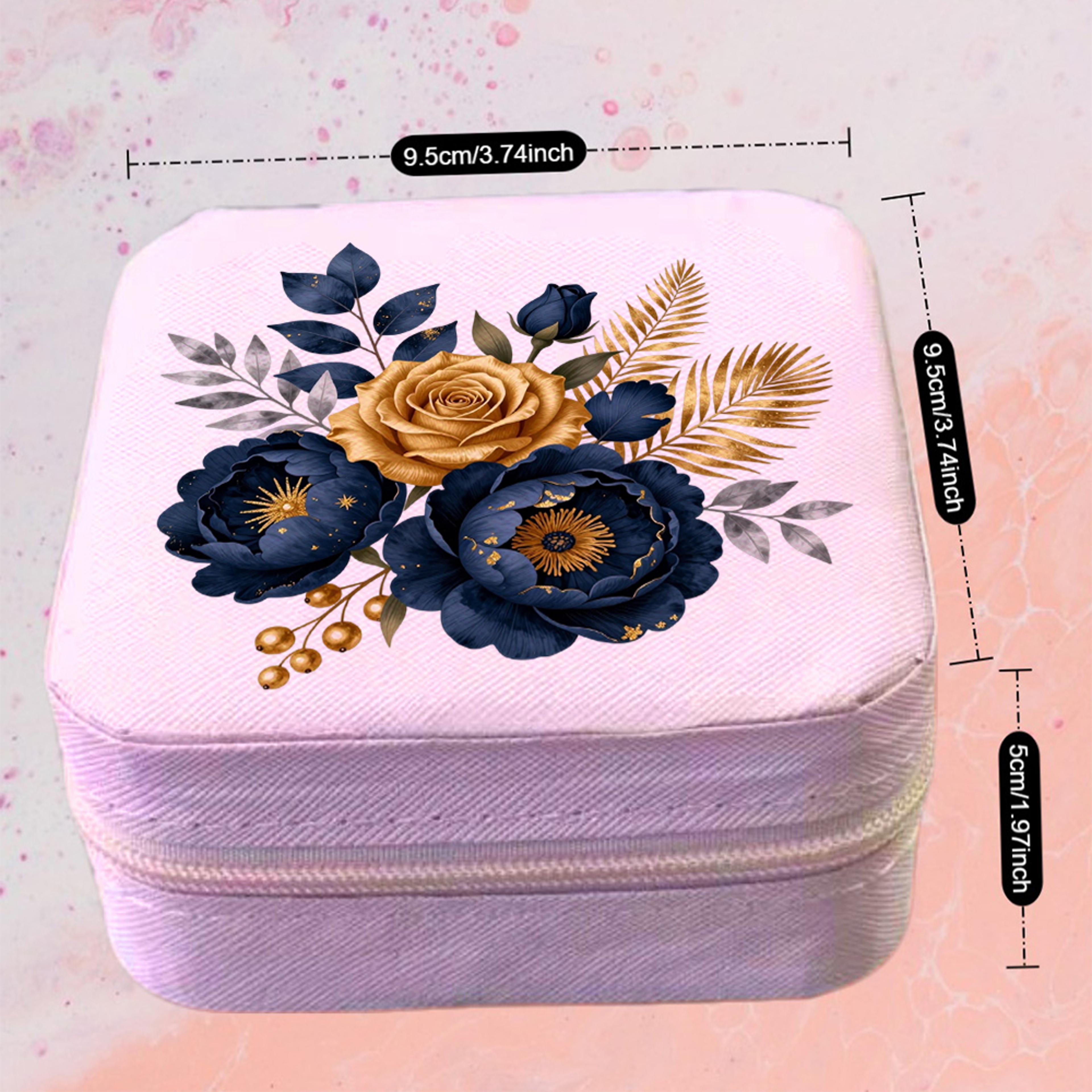 Navy Blue Floral Travel Jewelry Case Portable Jewelry Organizer Box For Women 3