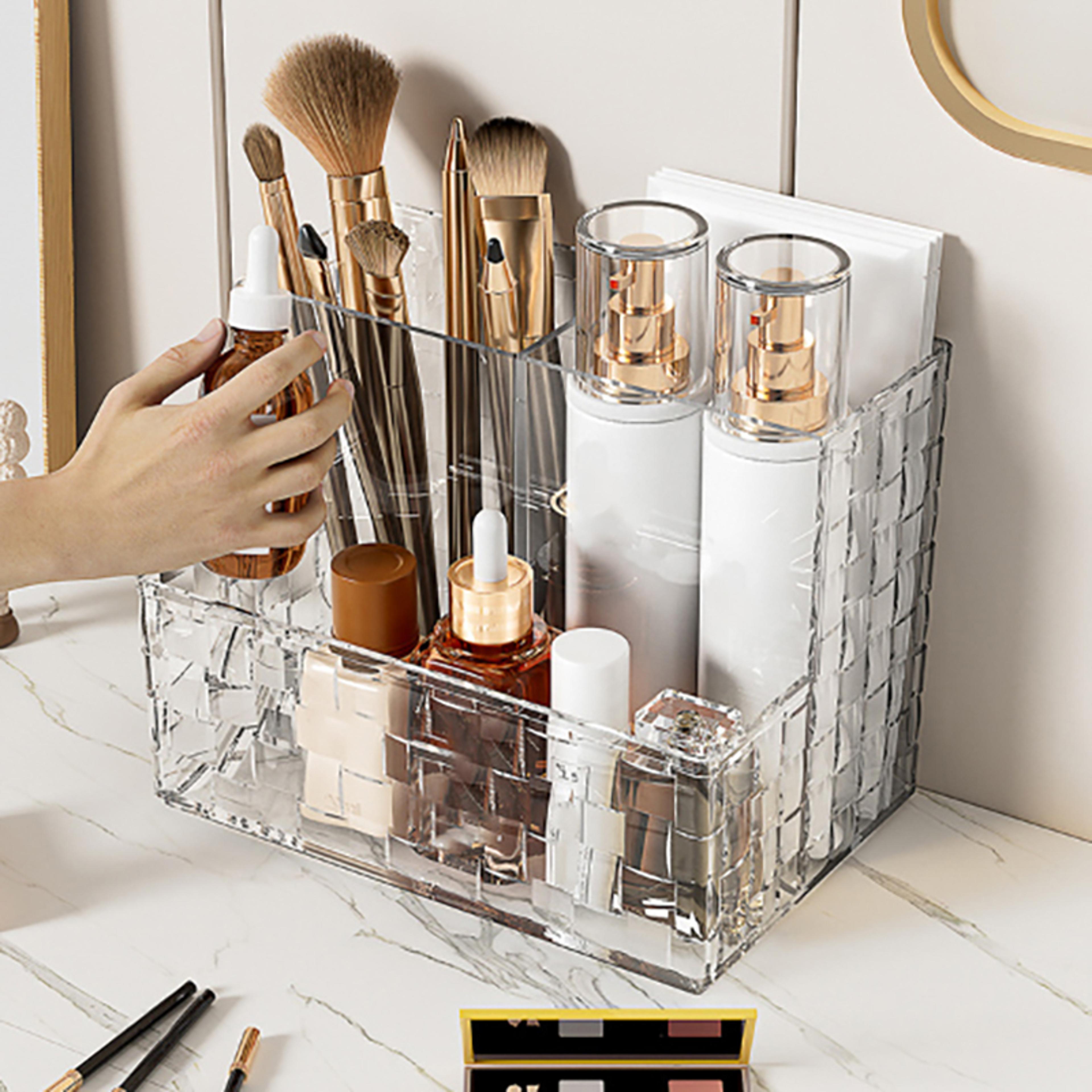 Clear Makeup Organizer And Desktop Storage Box With Multi Compartment Cosmetic And Remote Control S 1
