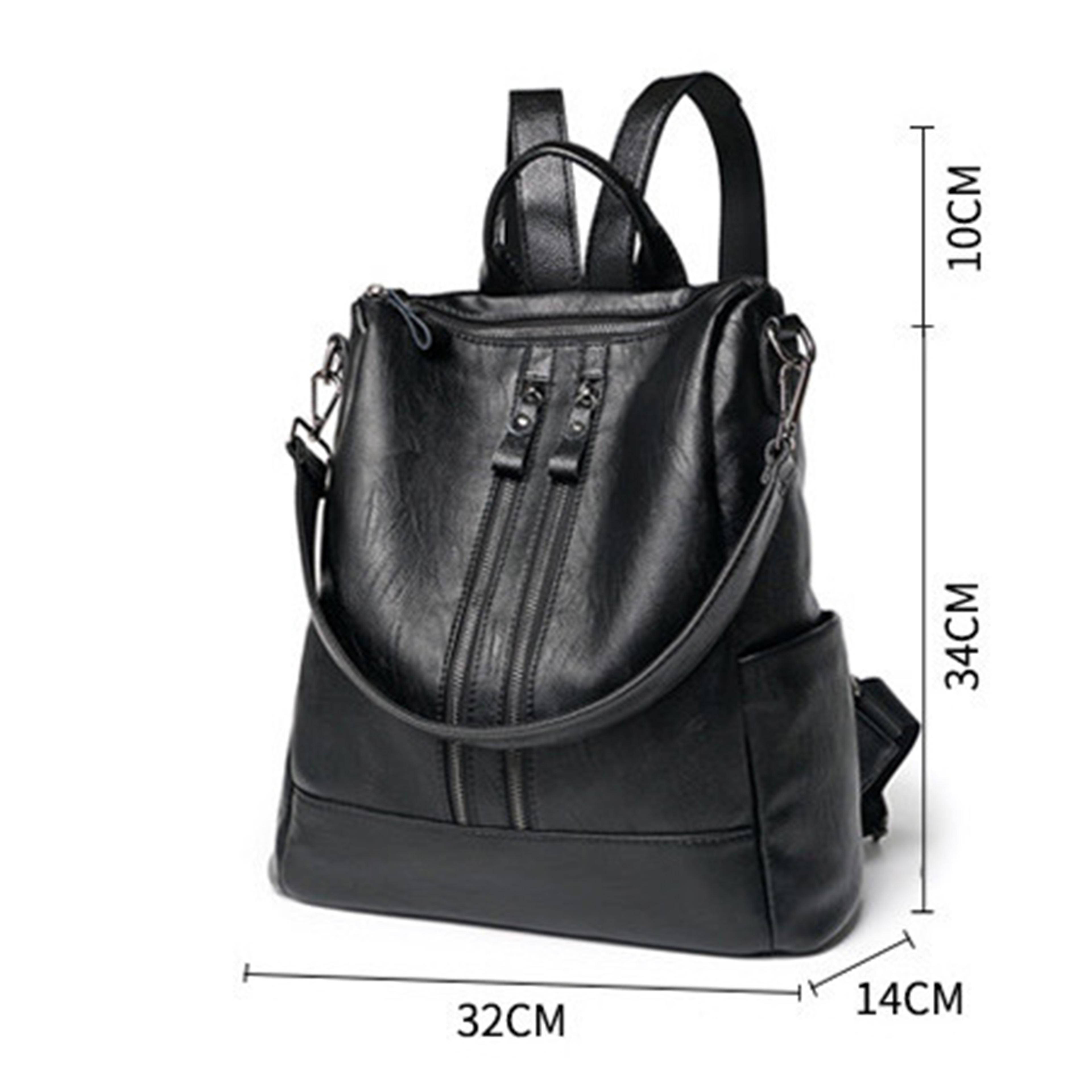 Soft PU Leather Backpack For Women Large Capacity Black Fashion Student Bag 4