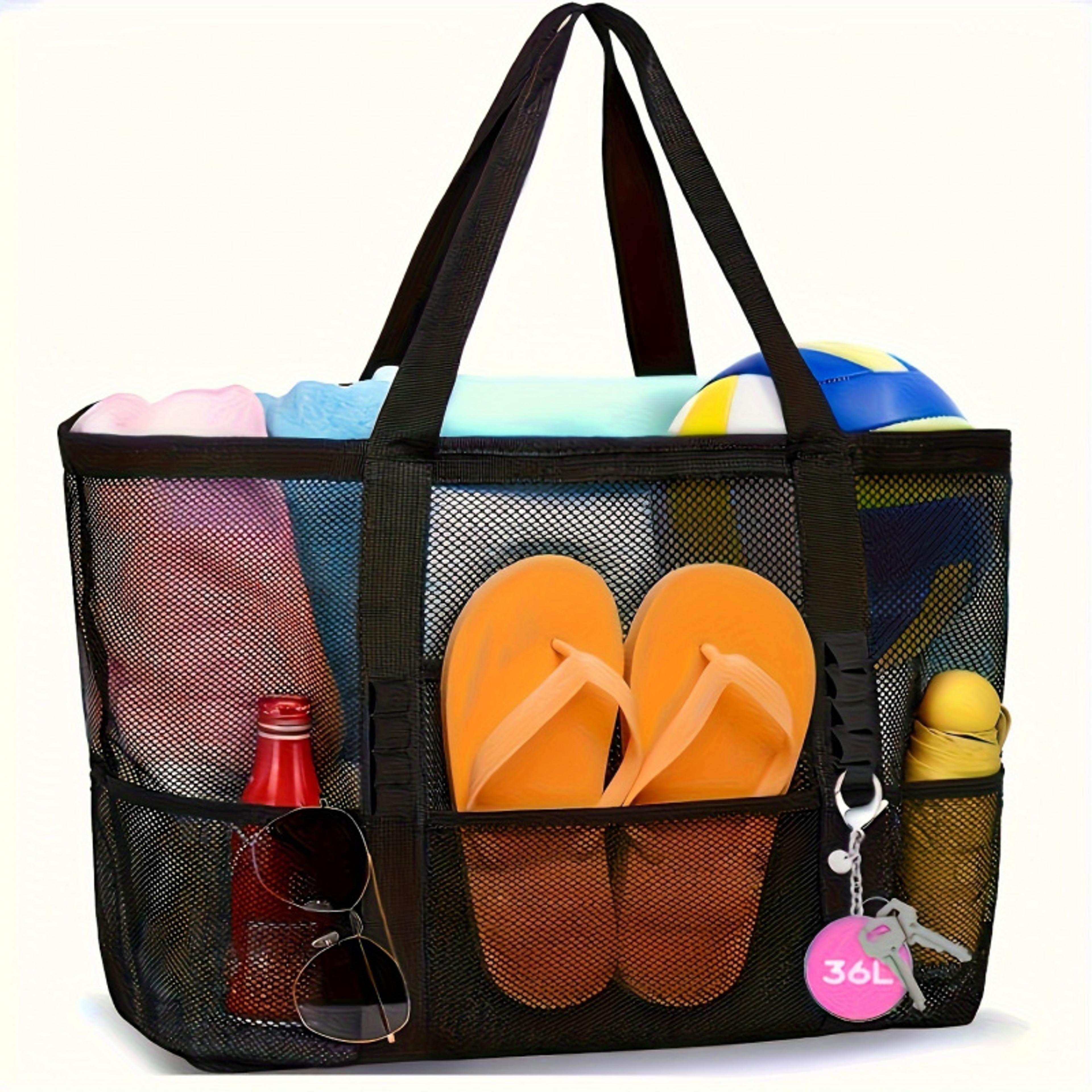 Large Mesh Beach Bag Sandproof Beach Tote With Multi Pocket Storage 2