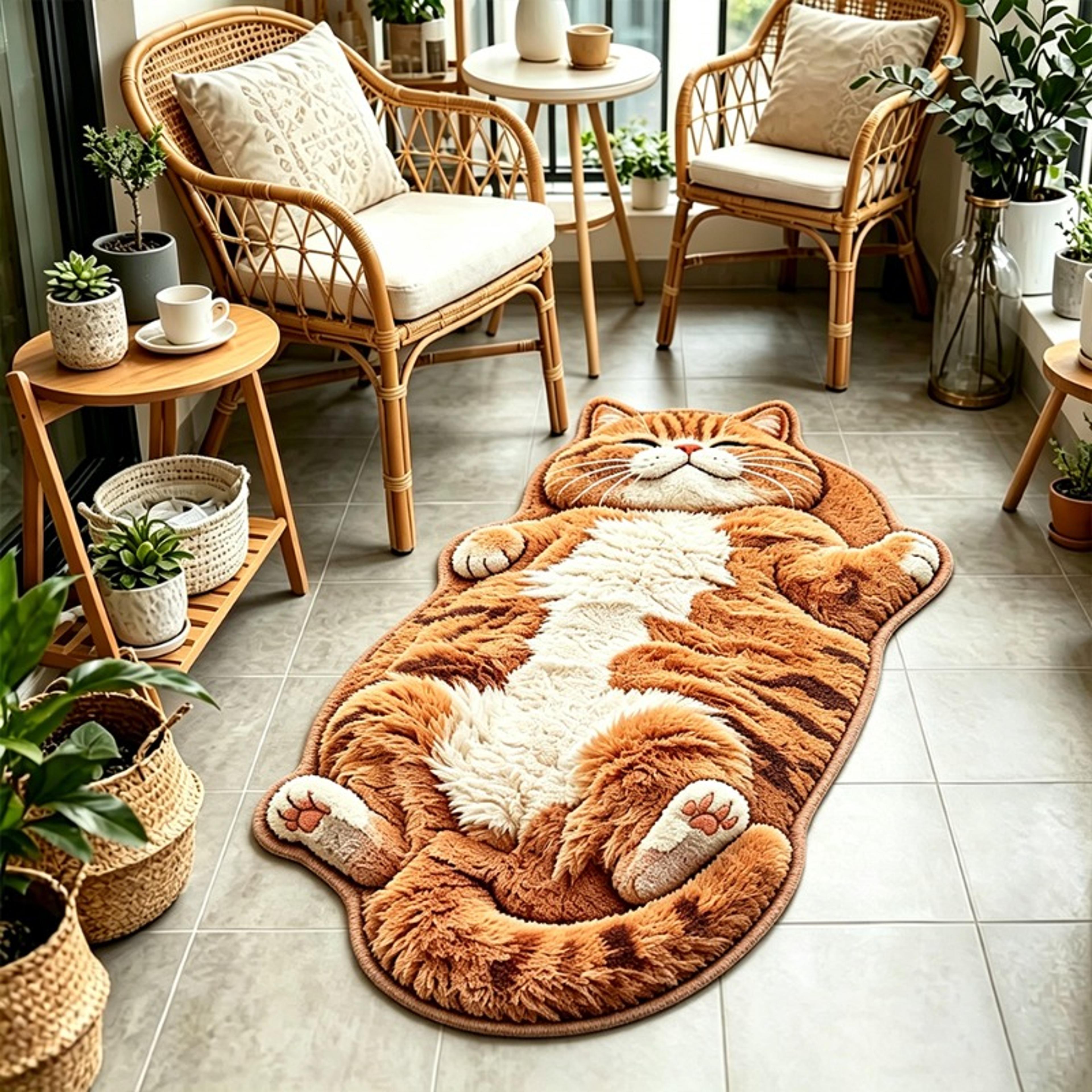 Cozy Cat Shaped Rug Soft Plush Non Slip Bedside Mat For Bedroom And Living Room 0
