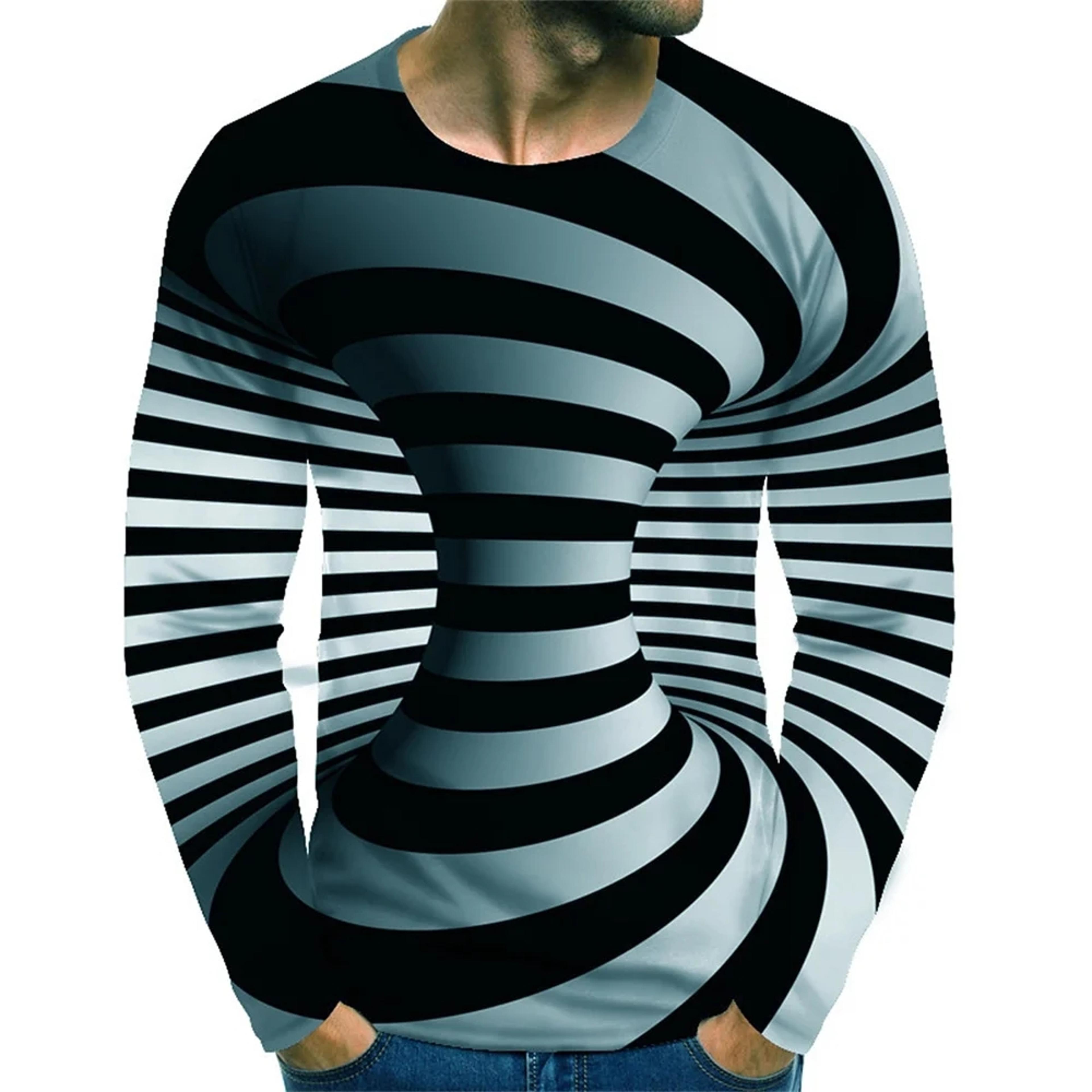 Mens Optical Illusion T Shirt Print Long Sleeve Harajuku Street Wear 2