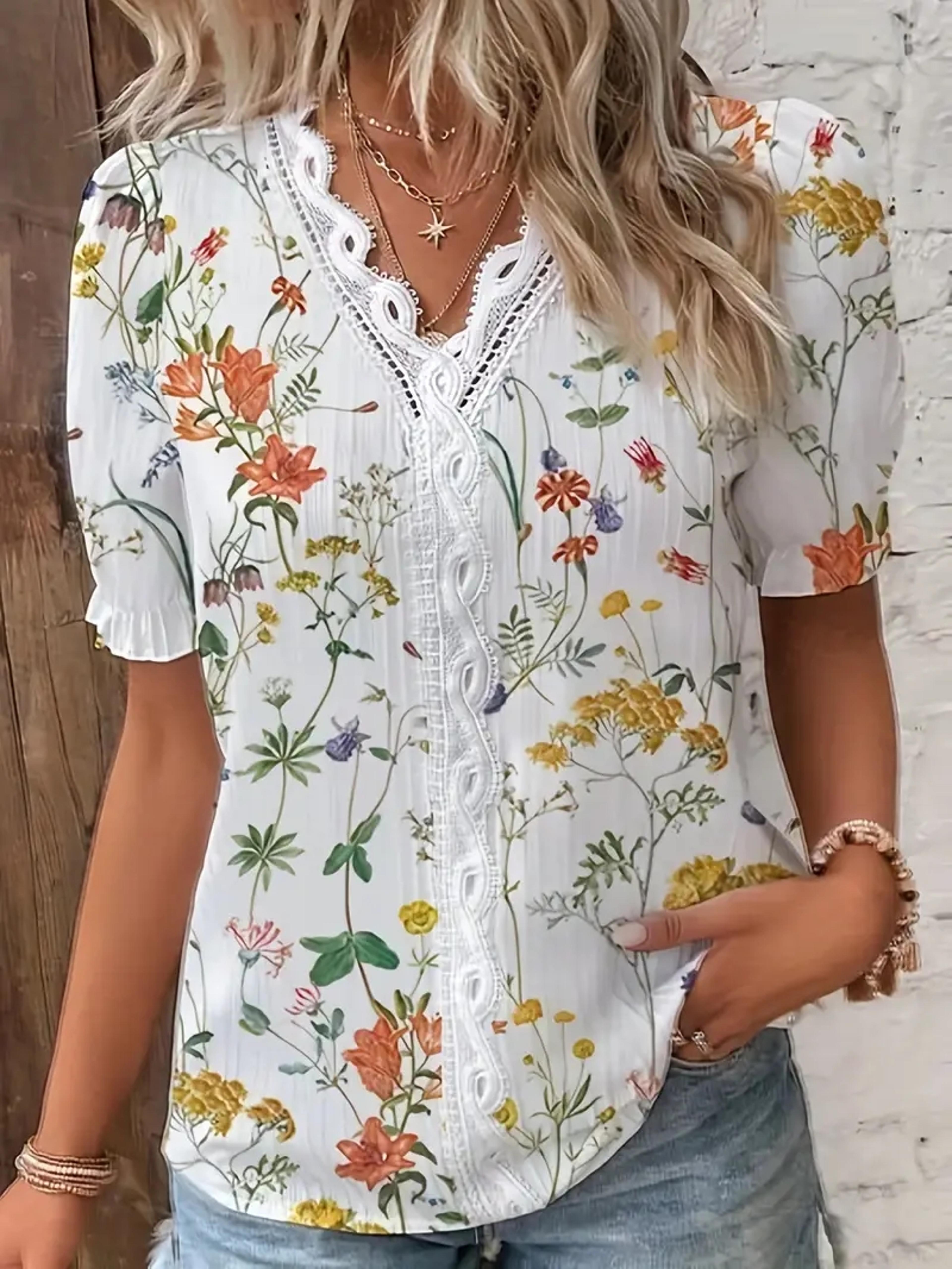 Elegant Womens V Neck Summer Blouse With Hollow Out Jacquard Detail 3