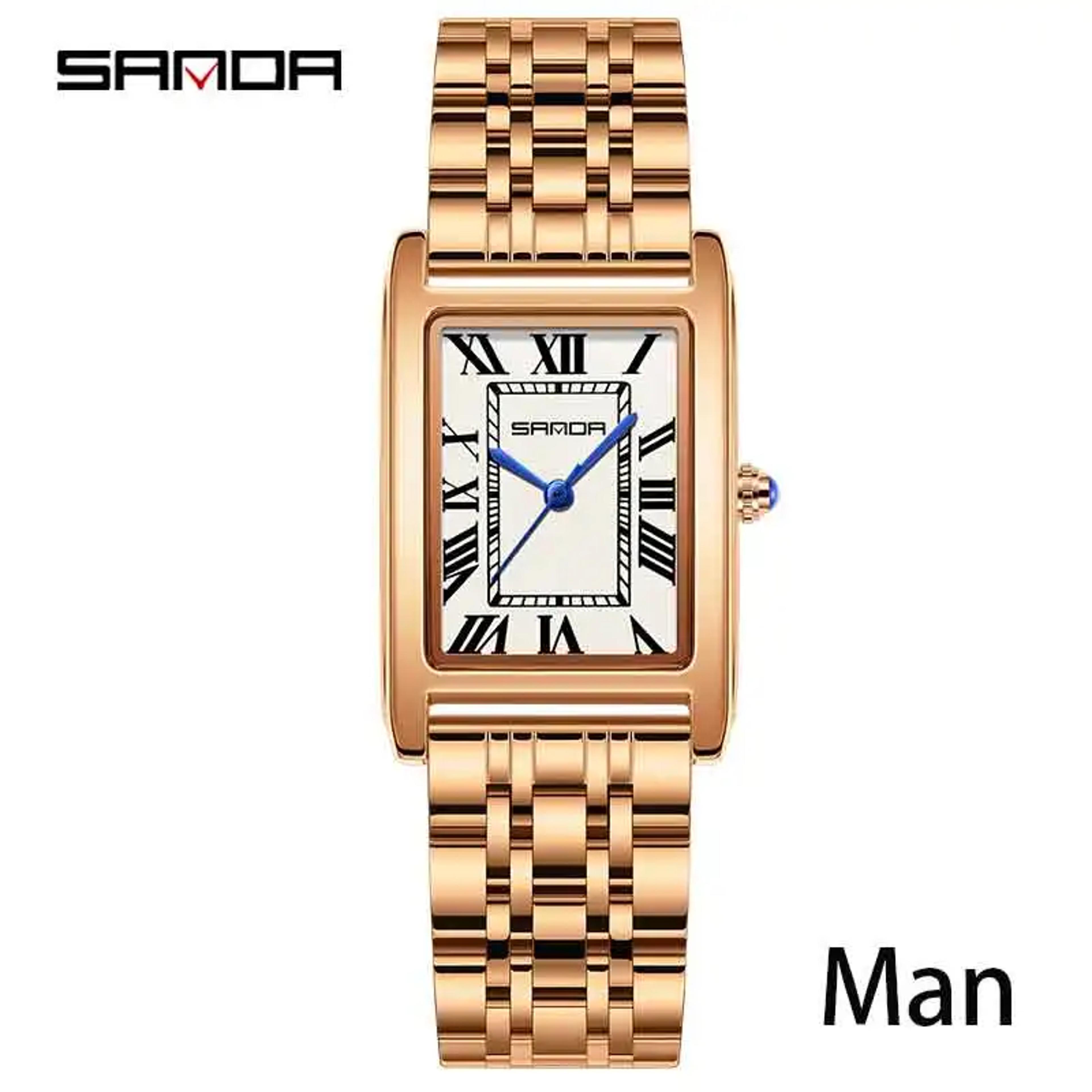 Rectangular Couple Watch Water Proof Quartz Stainless Steel Dress Watch 9