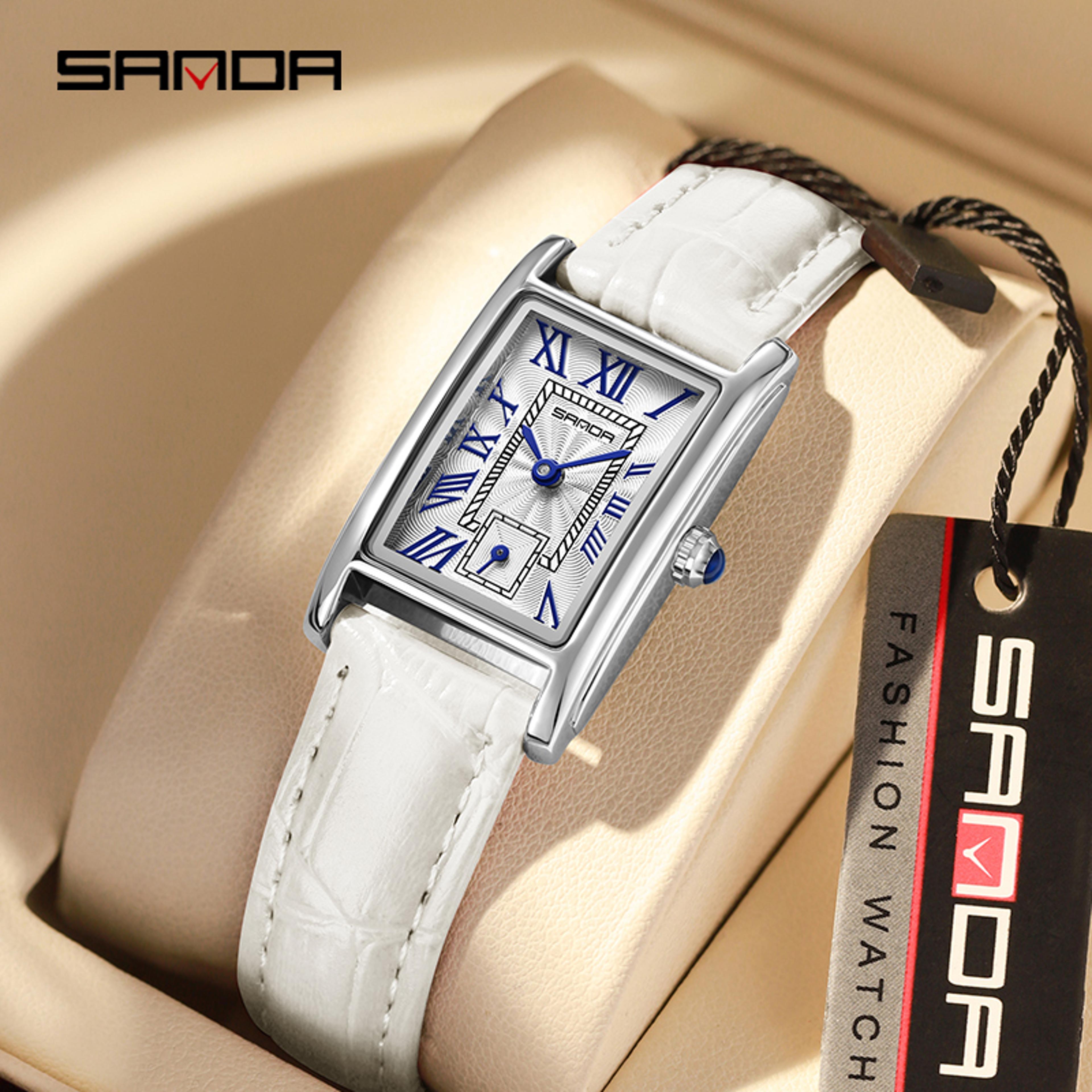 Elegant Rectangle Womens Quartz Watch With Leather Strap 3