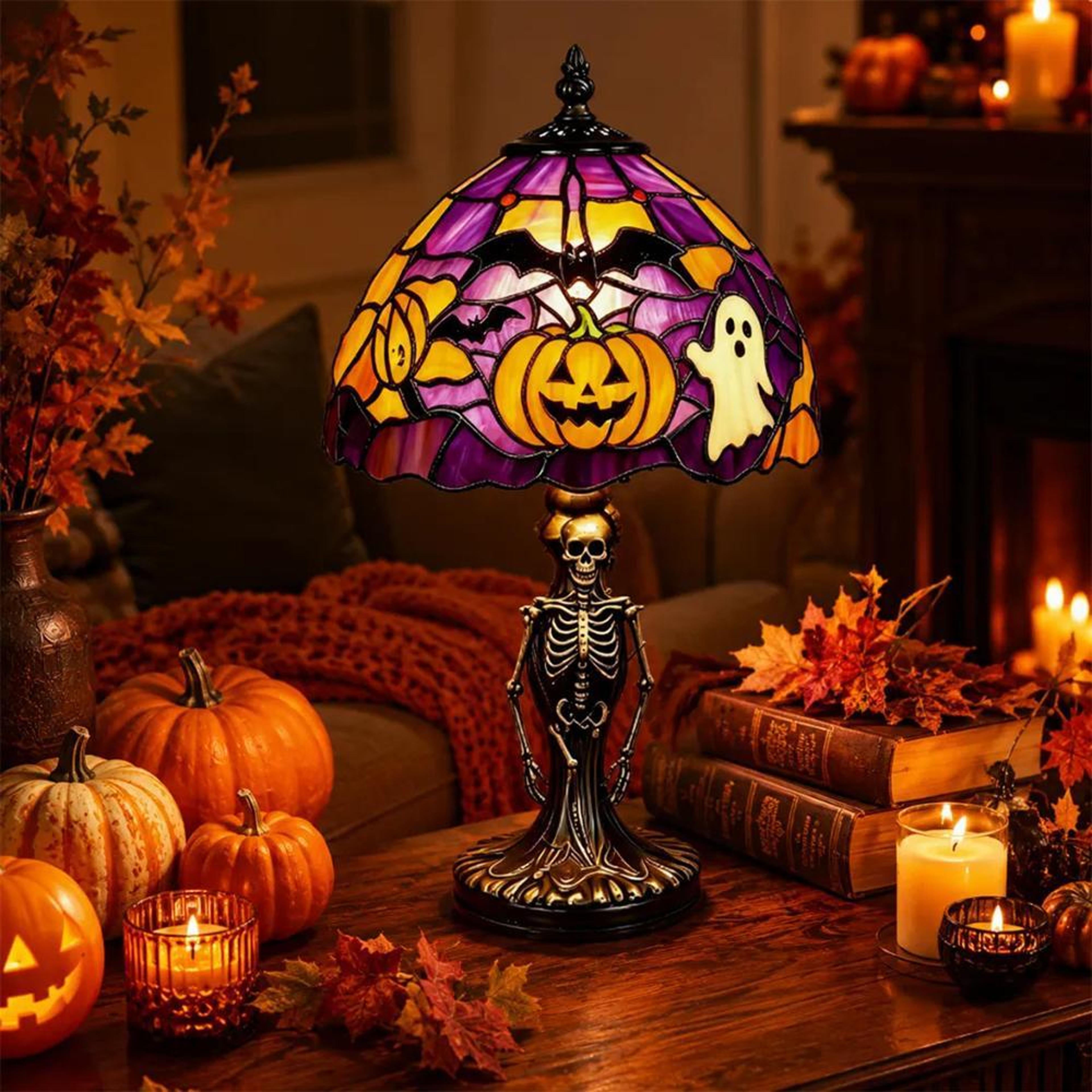 halloween ghost led desk lamp usb powered stained glass style decorative light