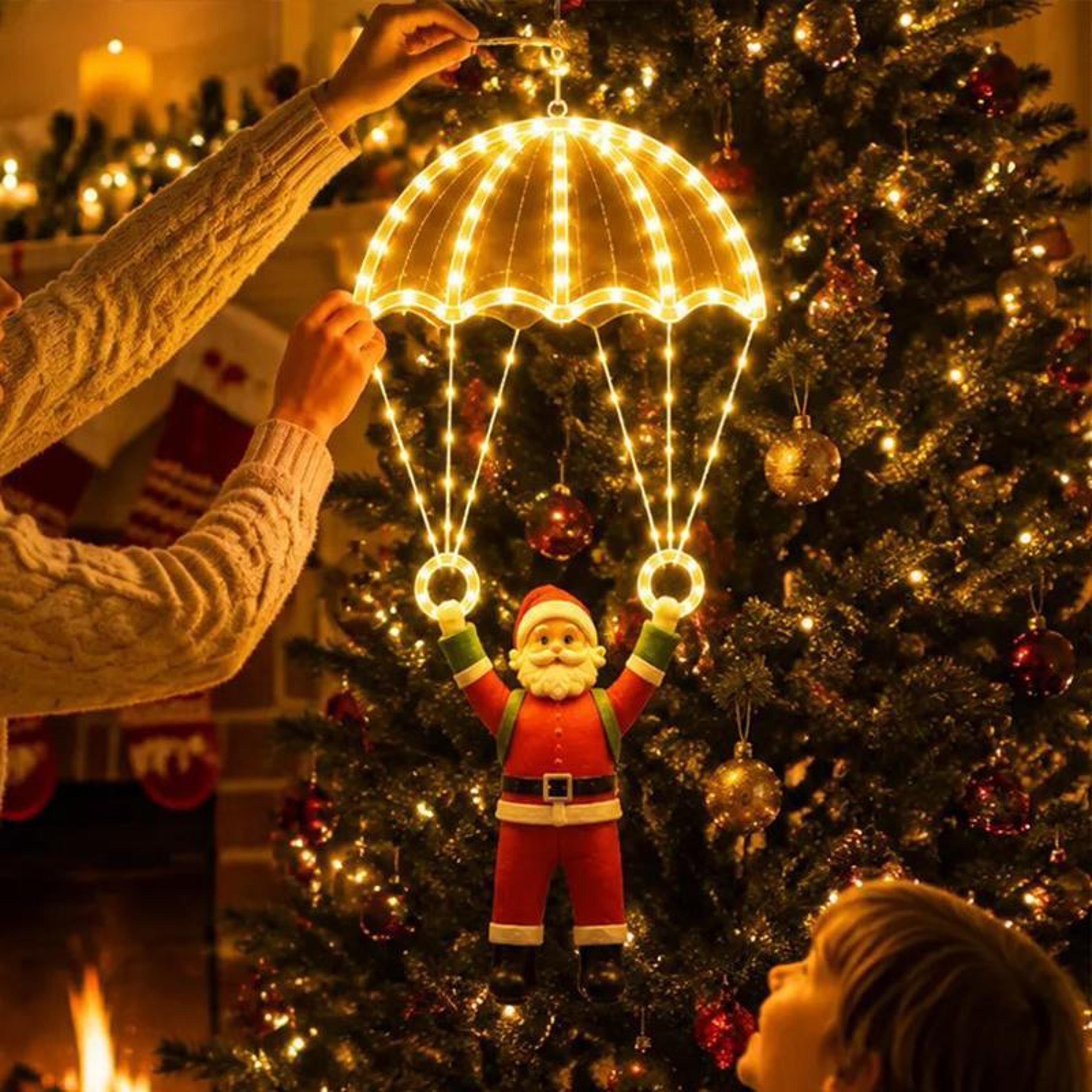 led santa claus parachute hanging light with warm glow for christmas decorations