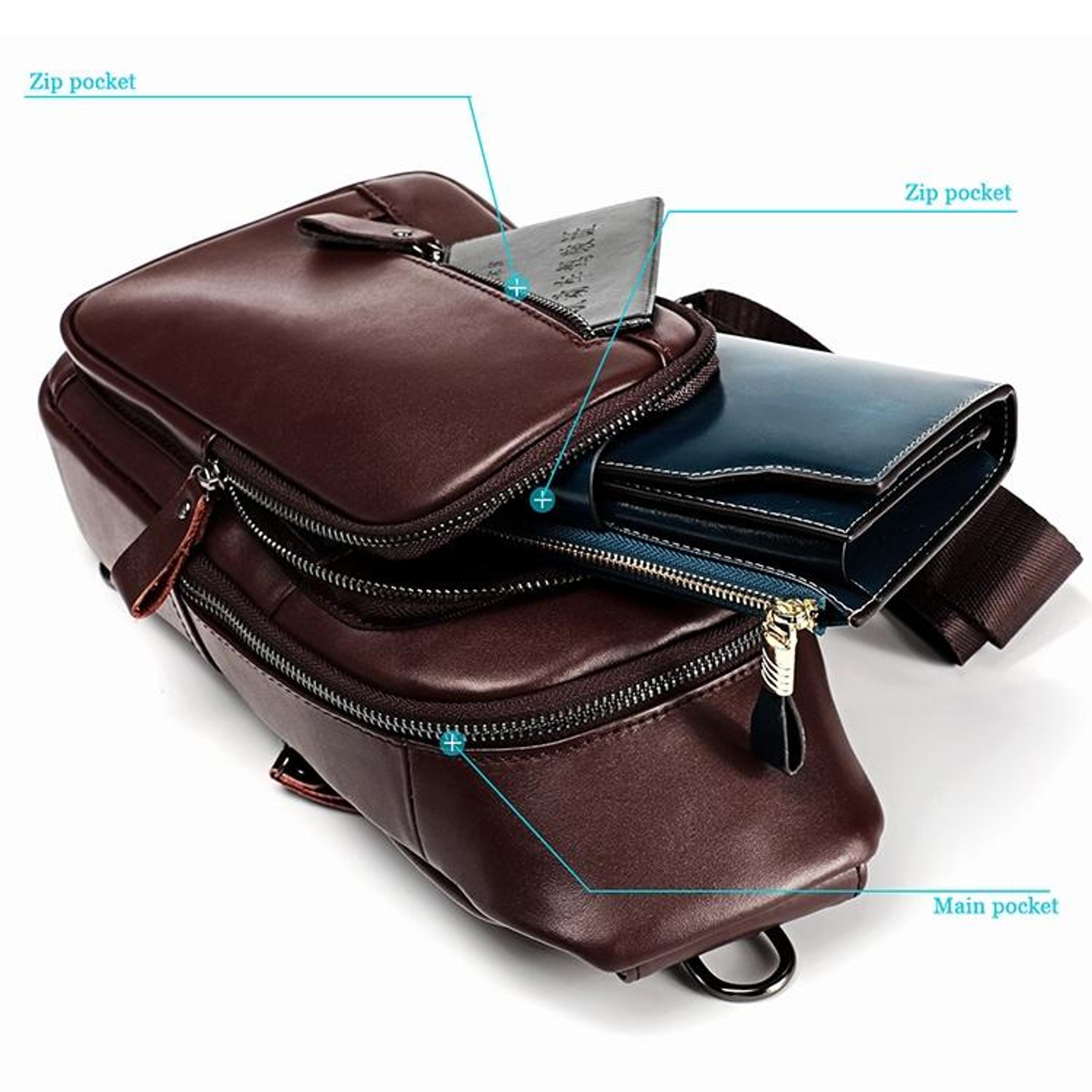 Mens Leather Crossbody Bag With Multiple Zipper Pockets Black Shoulder Waist Bag 8