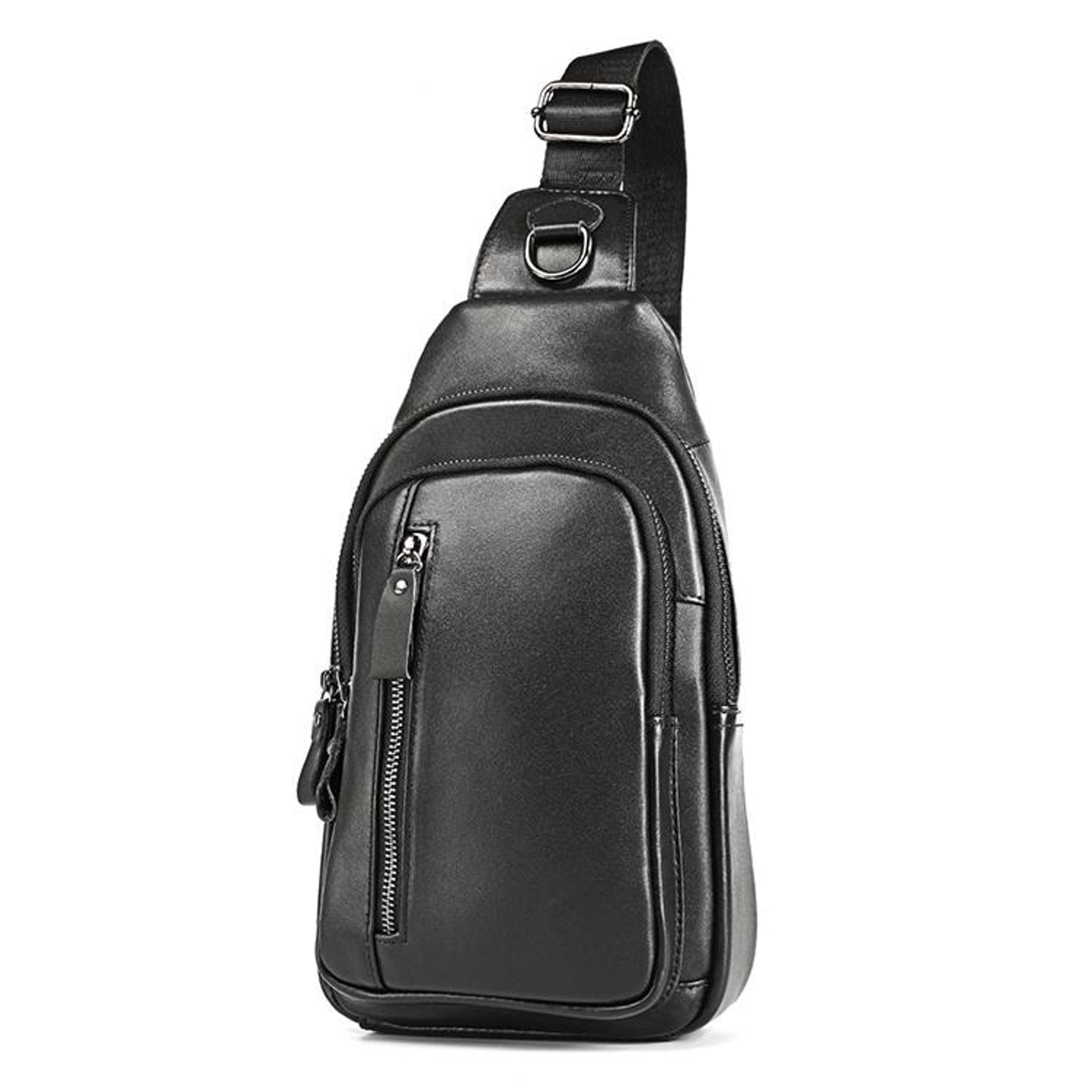 Mens Leather Crossbody Bag With Multiple Zipper Pockets Black Shoulder Waist Bag 2