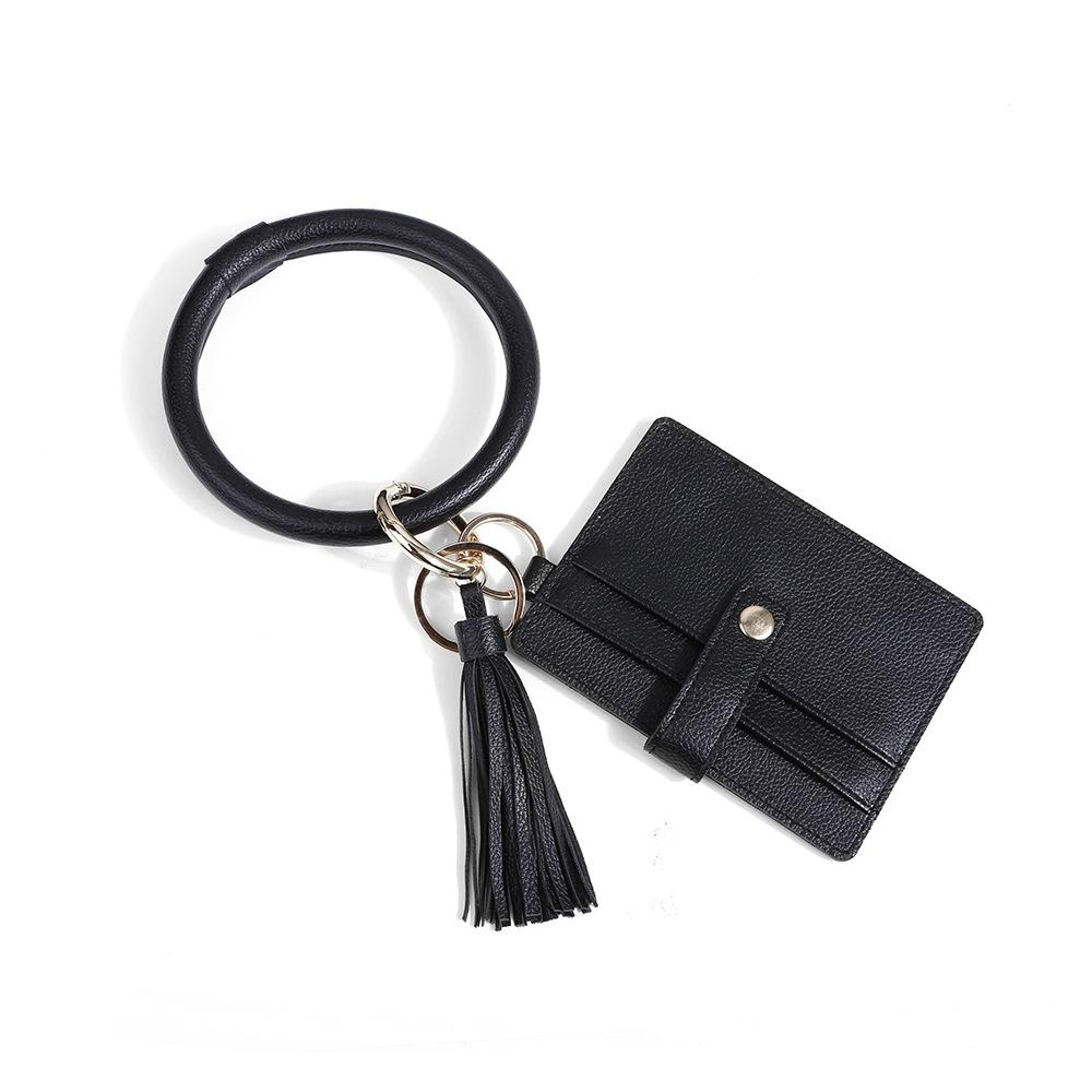 pu leather wristlet wallet with key ring and coin purse black
