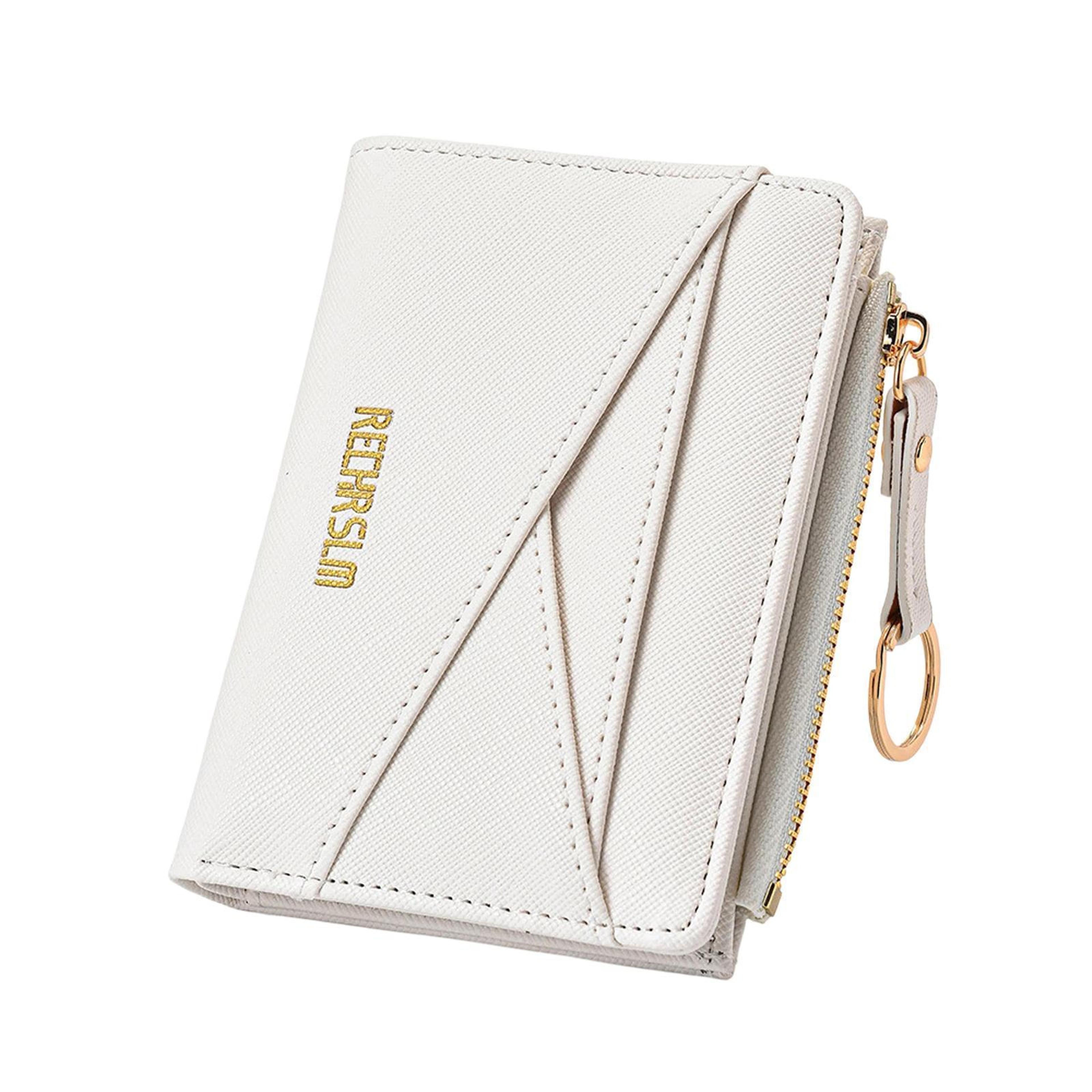women's mini zipper coin purse with slim card and document holder in white