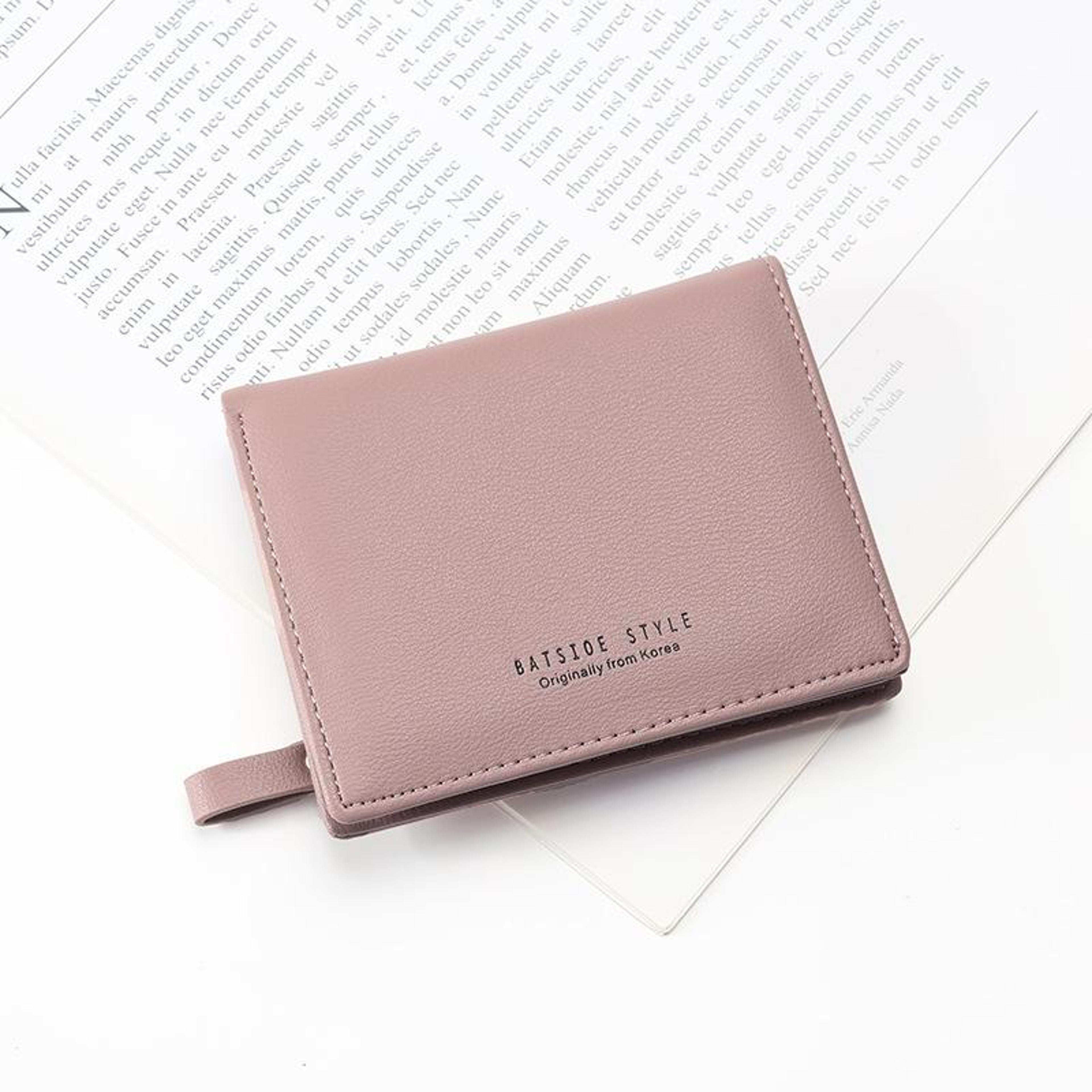 lotus pink bifold small wallet for women with zipper pocket and card slots