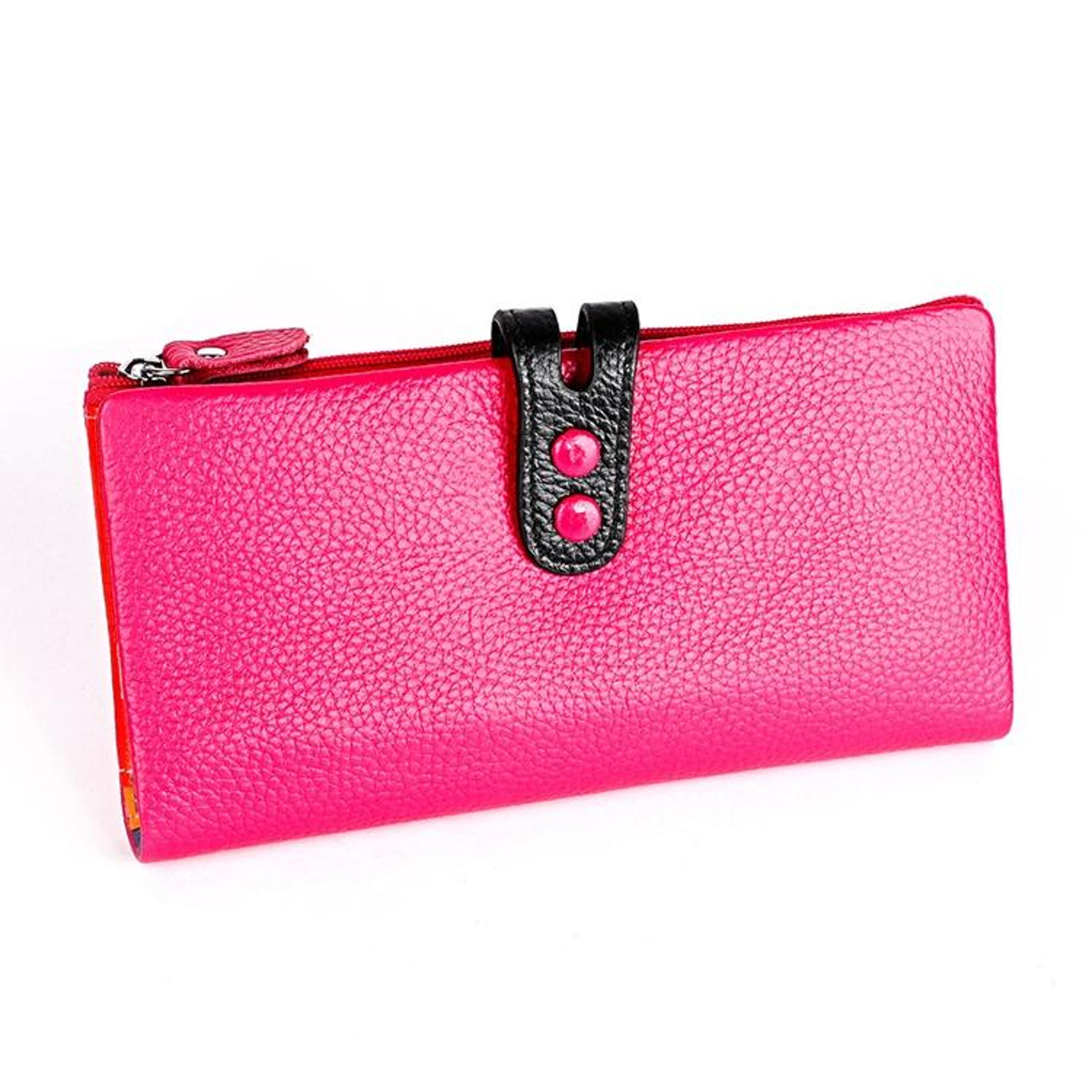 litchi texture leather zipper wallet large capacity long clutch purse rose red