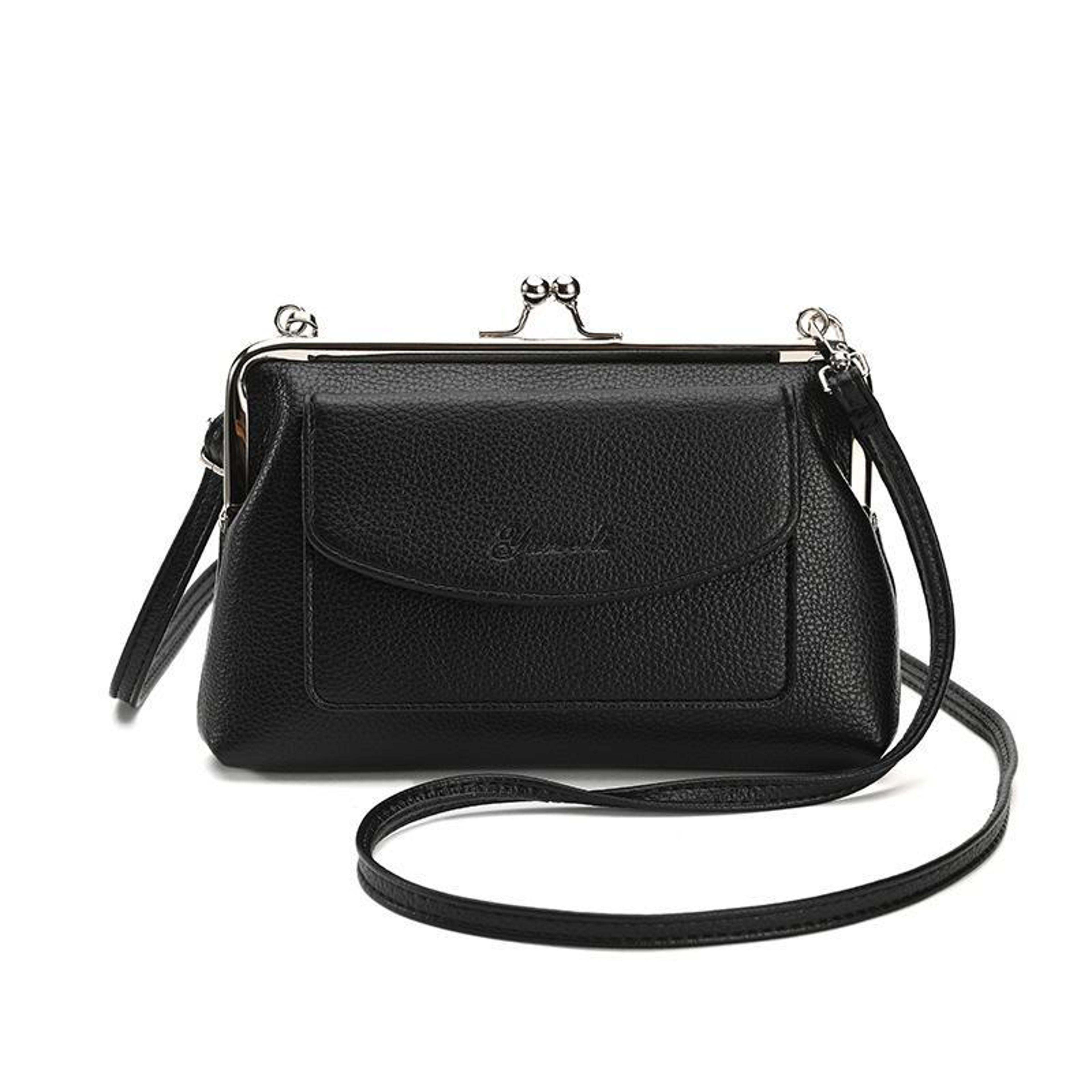 women's crossbody phone bag pu leather shoulder purse in solid black