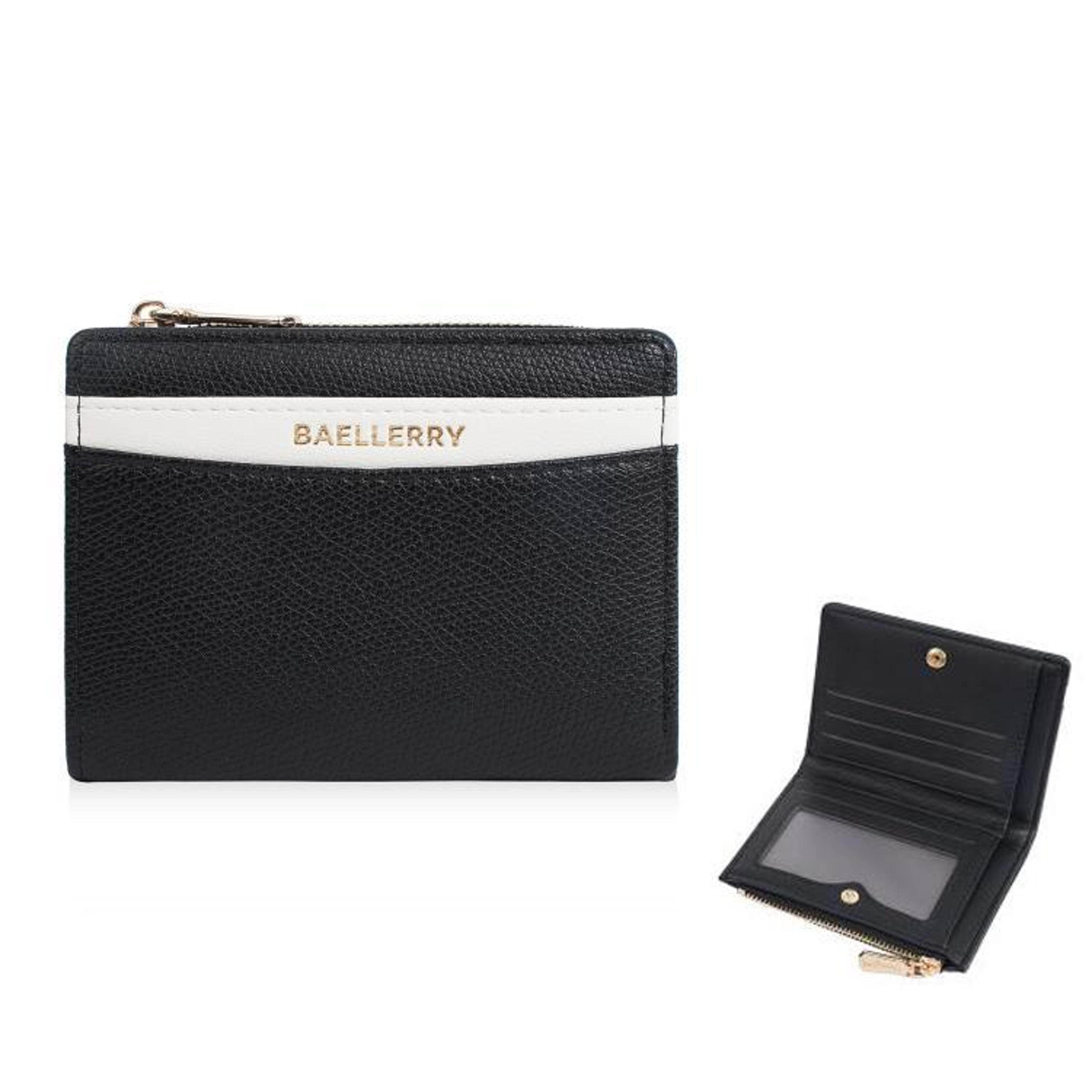 womens pu leather wallet with color block design and zipper closure