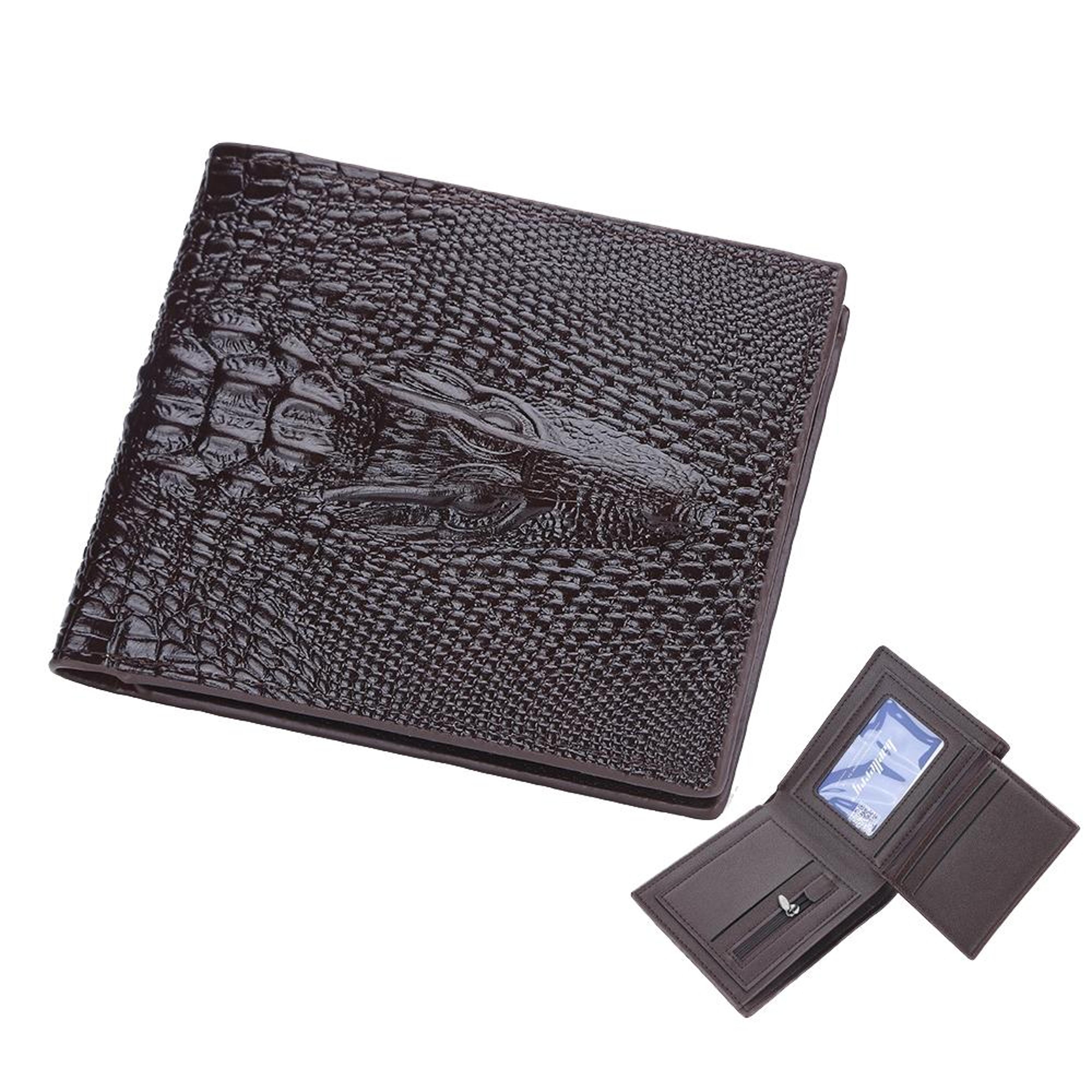 mens short wallet with crocodile print and multiple card slots