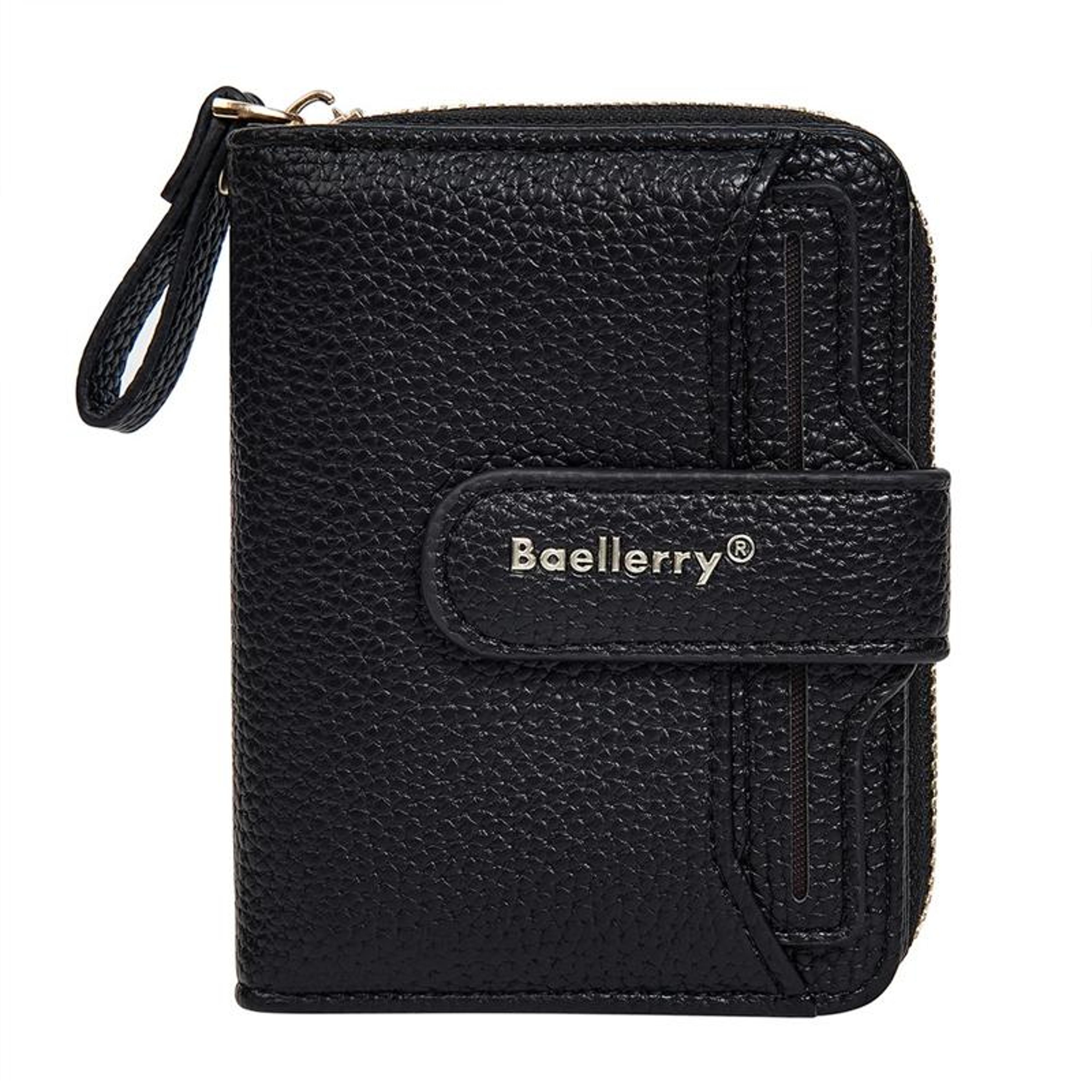 womens compact pu leather zipper wallet with multiple card slots black