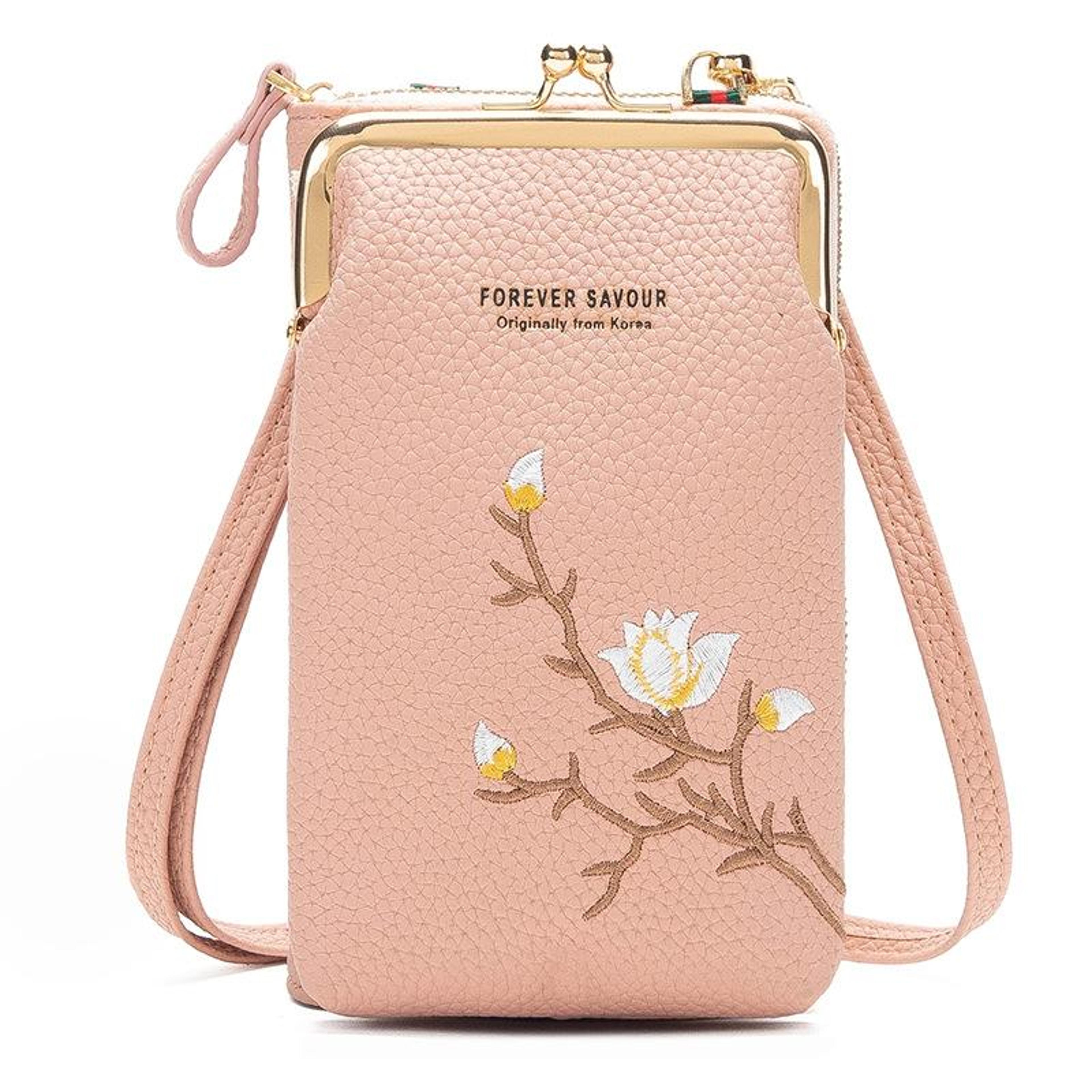 Mini Embroidered Crossbody Phone Bag With Multi Compartment Design Gray 8