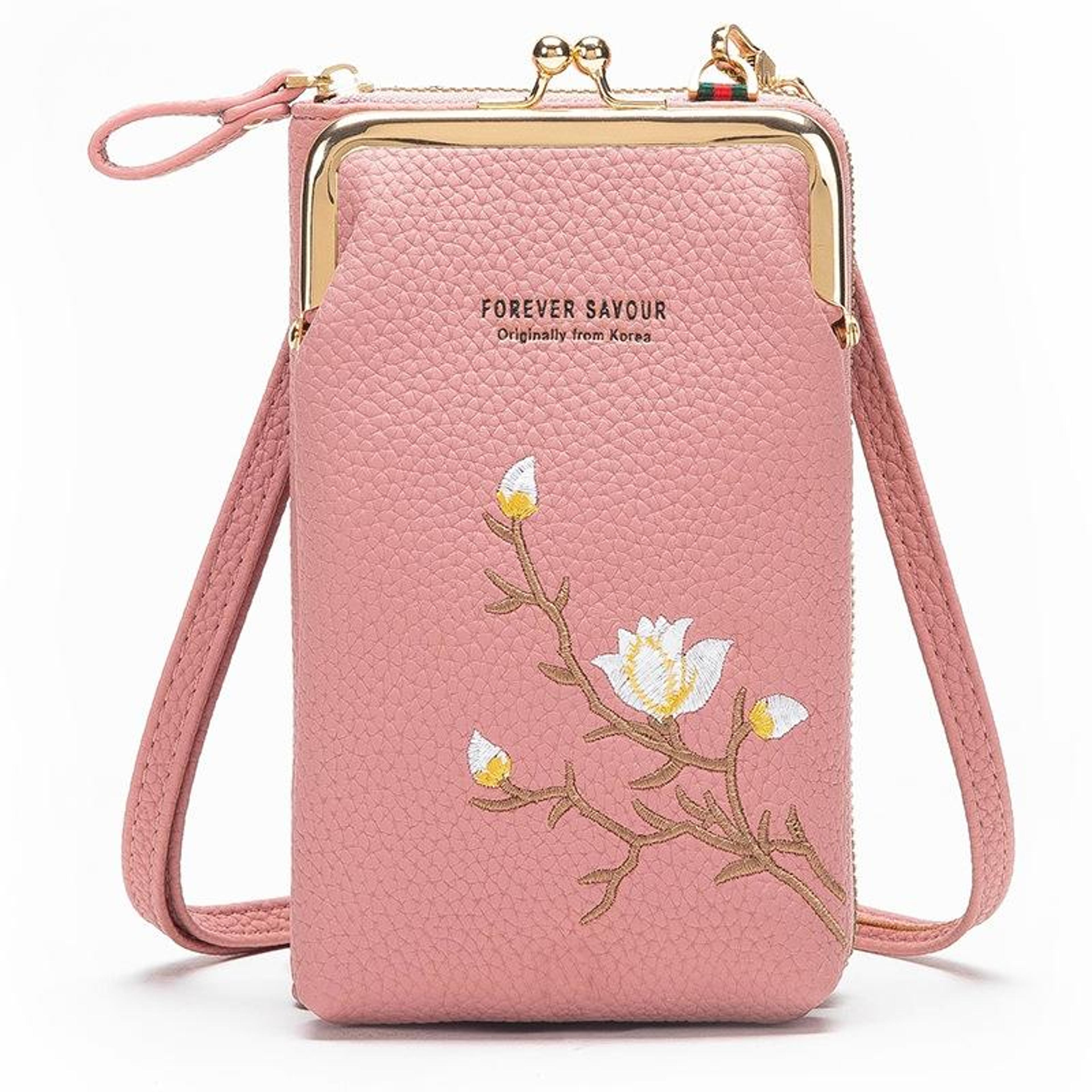 Mini Embroidered Crossbody Phone Bag With Multi Compartment Design Gray 6