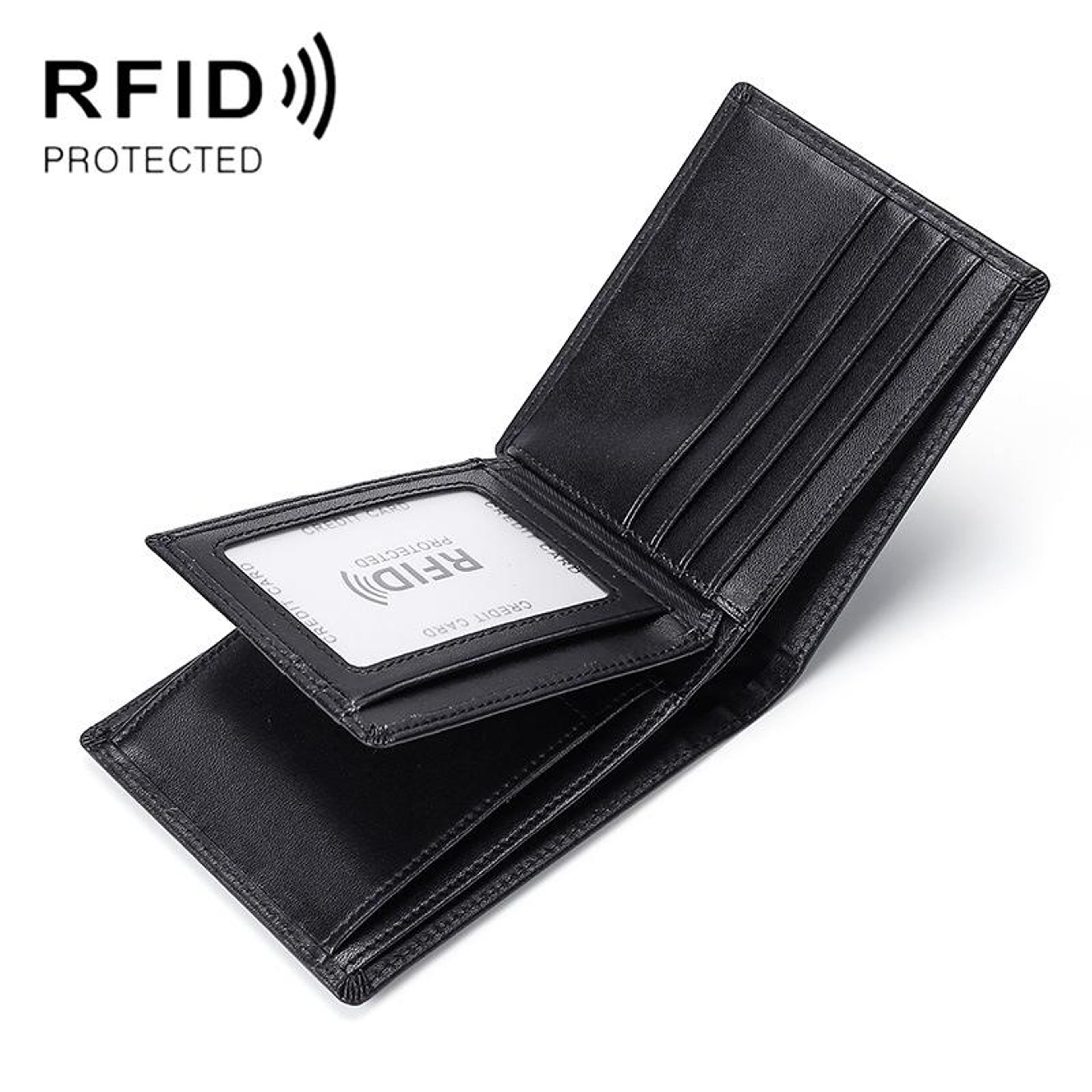leather rfid tri fold wallet with 11 card slots and coin pocket black