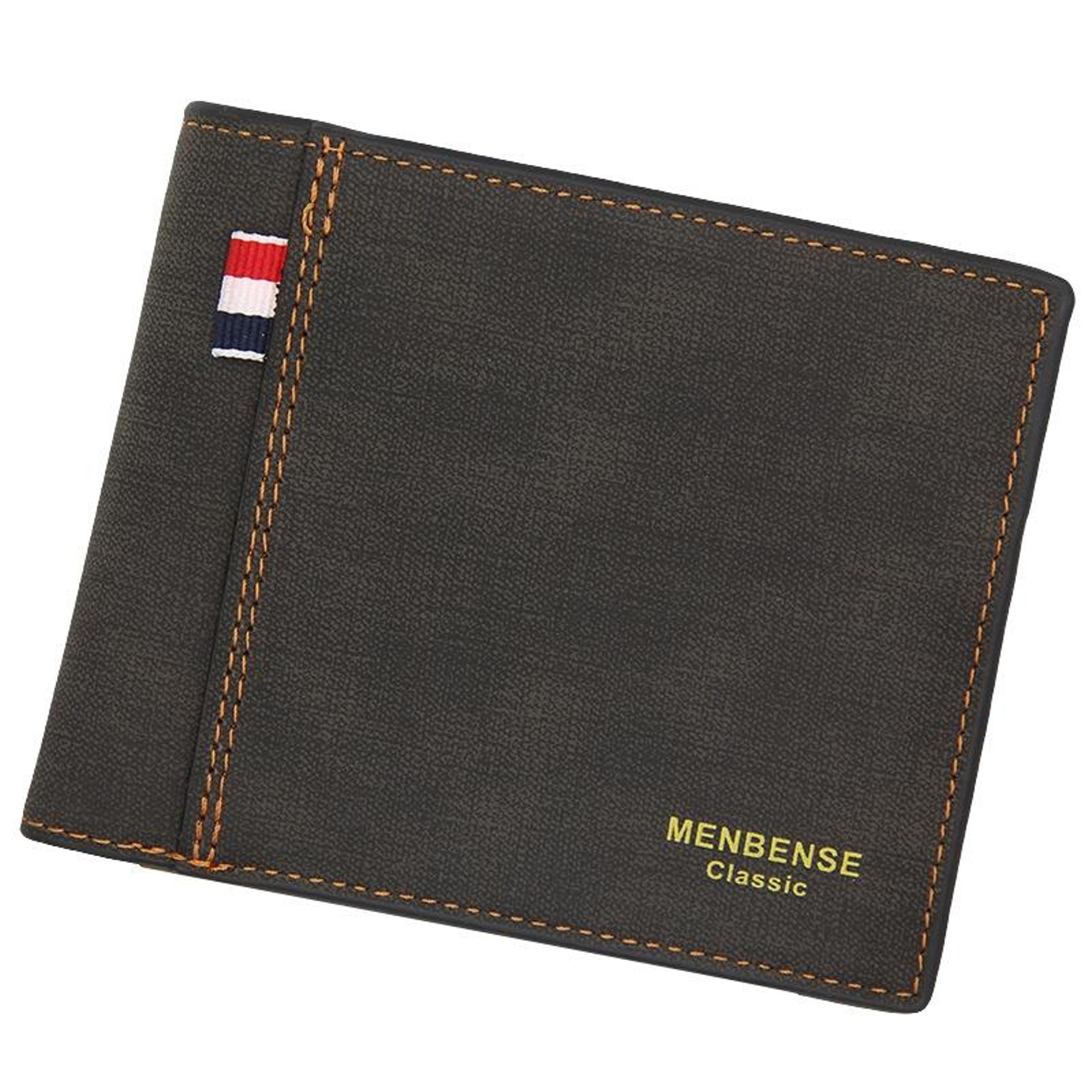 mens trifold pu leather wallet with multiple card slots and zipper coin pocket