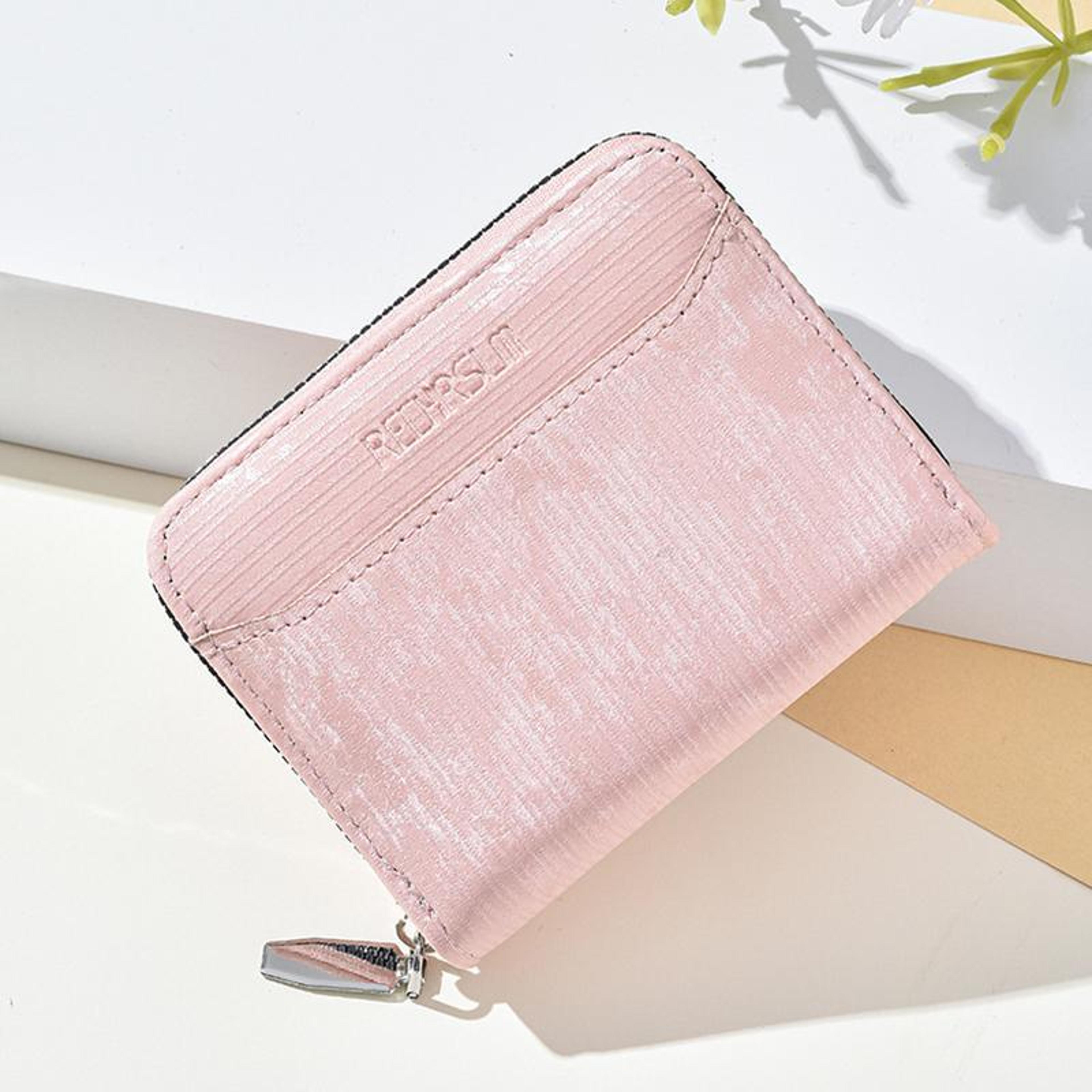 compact pu leather zipper wallet with coin pocket and multi card storagepink