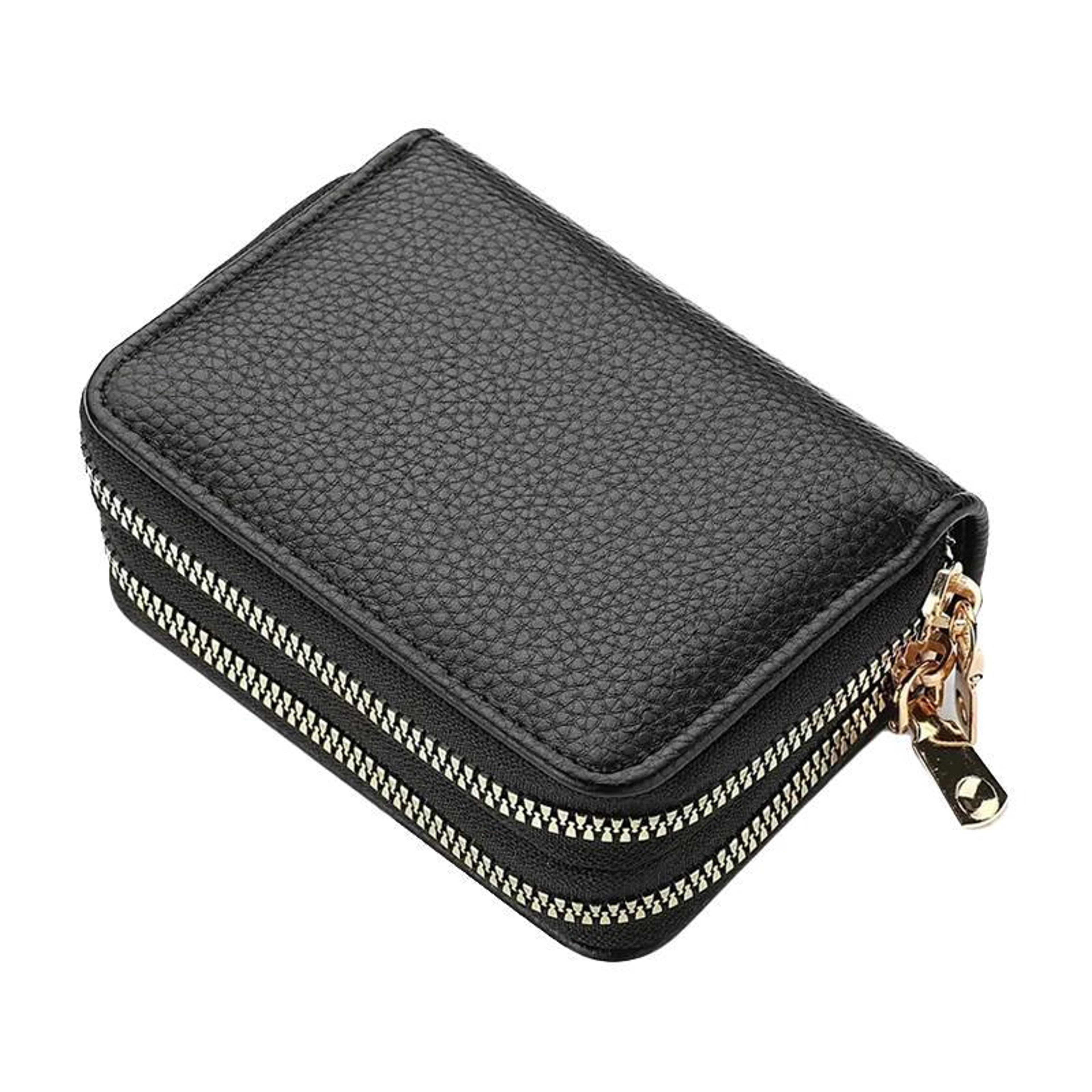 double zipper pu leather card holder wallet with multi card storage black