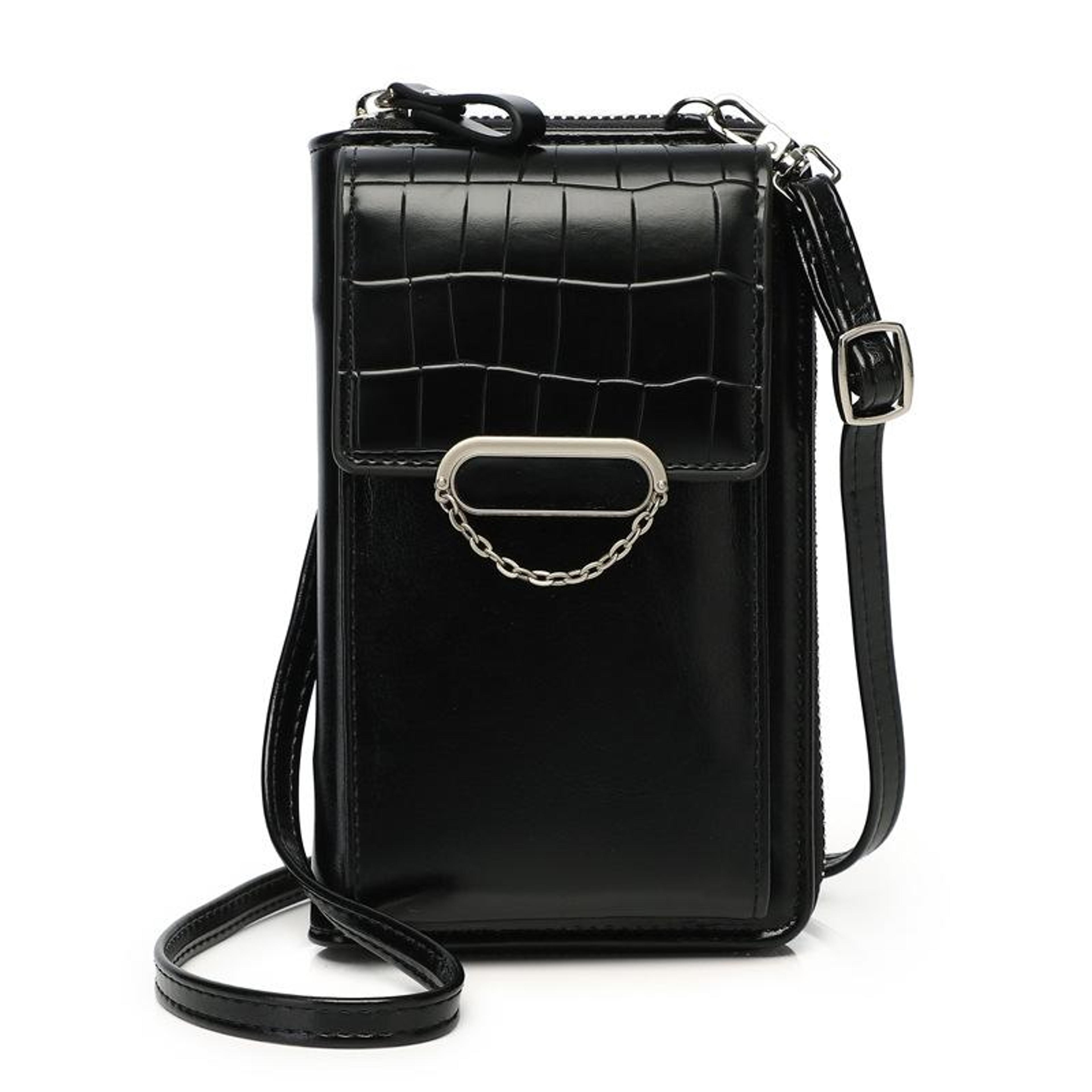 womens vertical crossbody phone bag with zipper wallet black