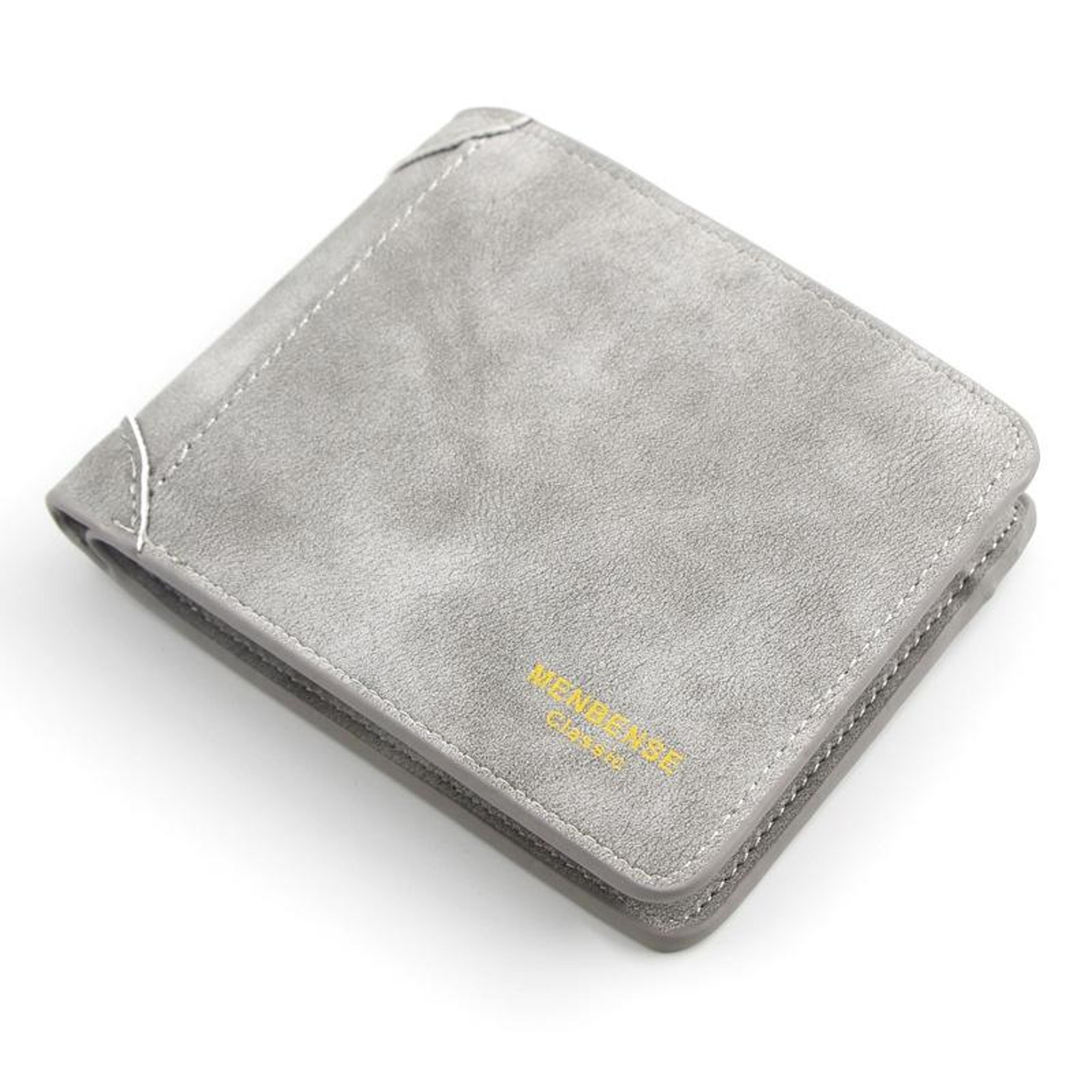 mens light grey matte pu wallet with zipper pocket and id window