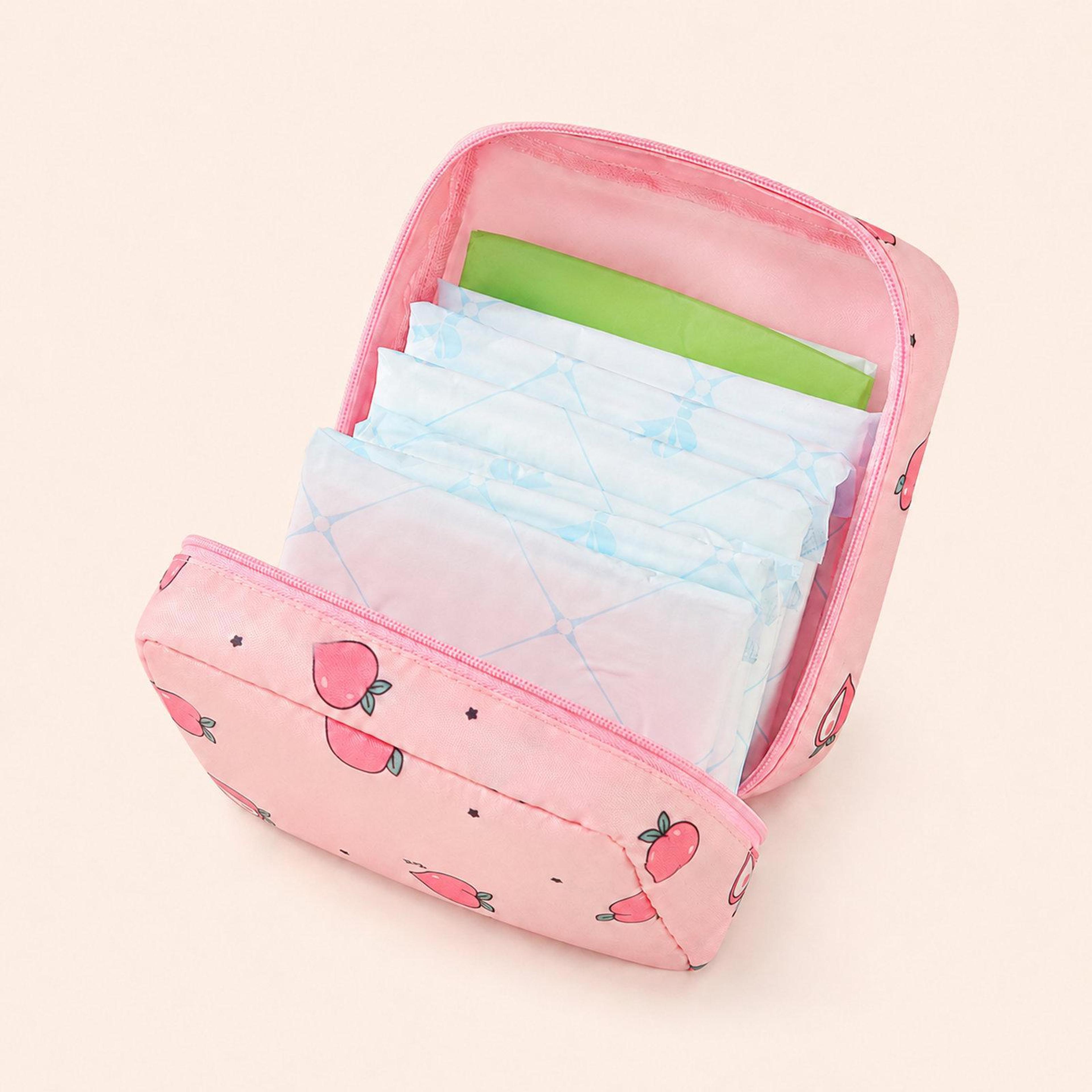 portable sanitary pad storage pouch with zipper pink peach