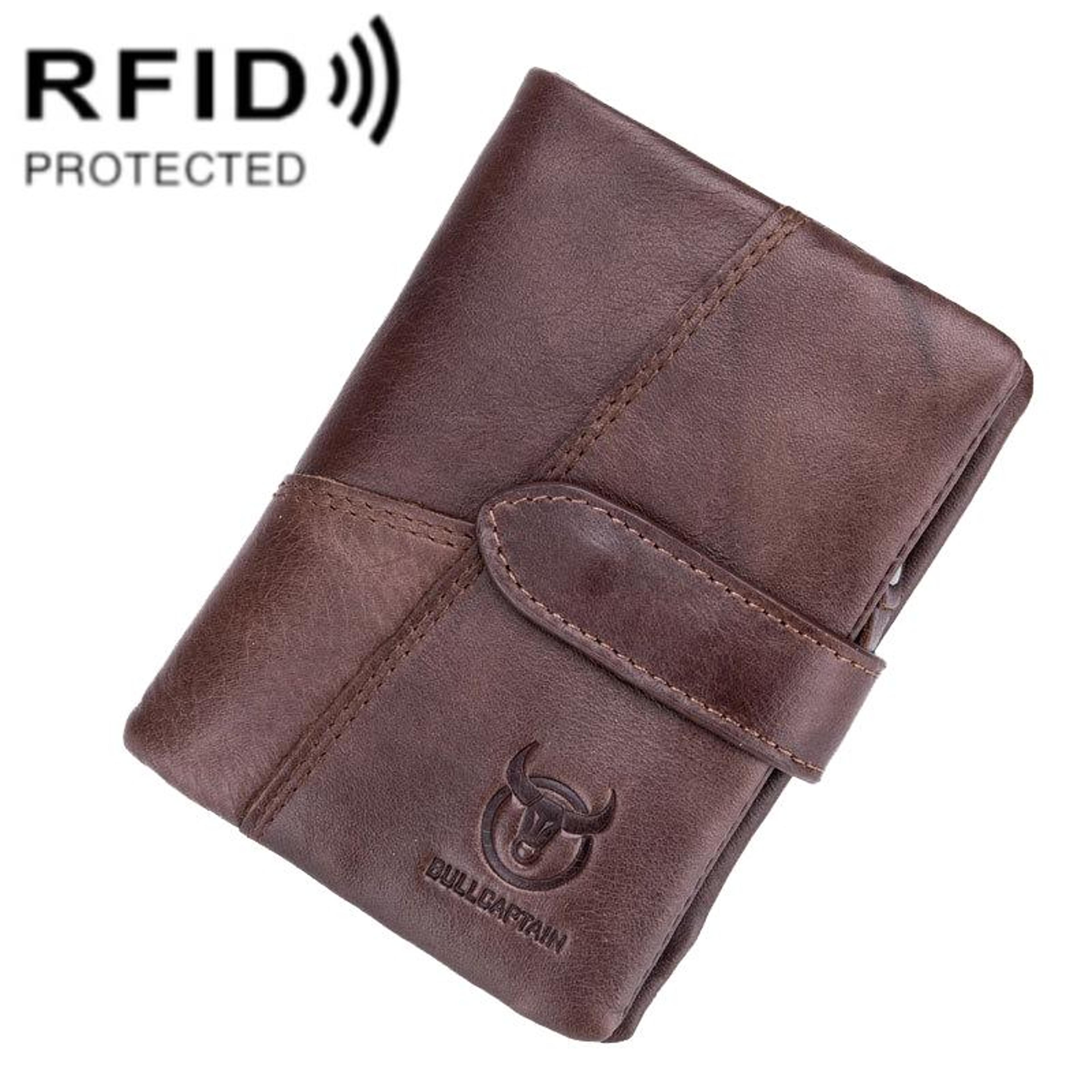 rfid blocking cowhide leather mens wallet with multiple card slots coffee