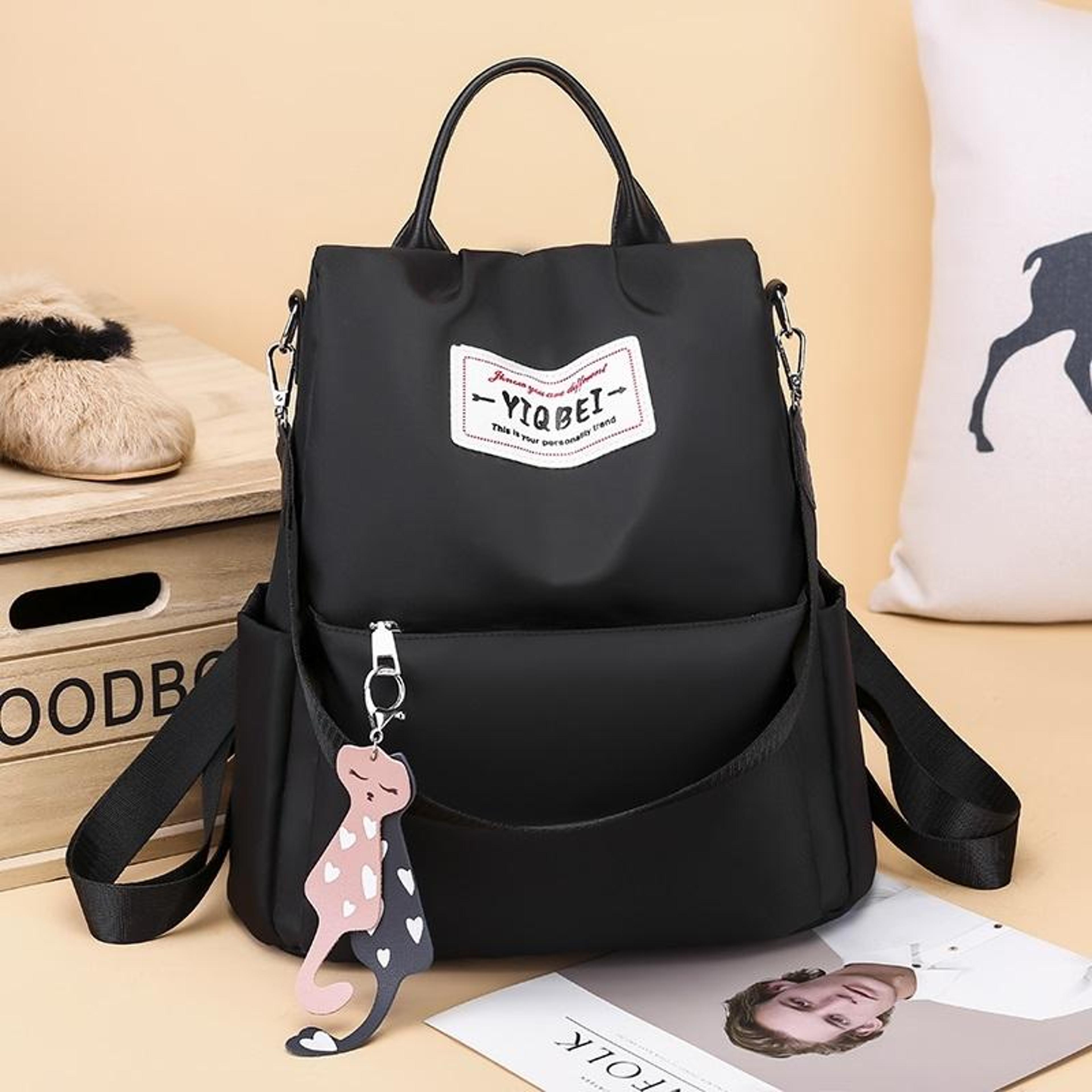Anti Theft Crossbody Tote Backpack In Waterproof Black Oxford Cloth 2