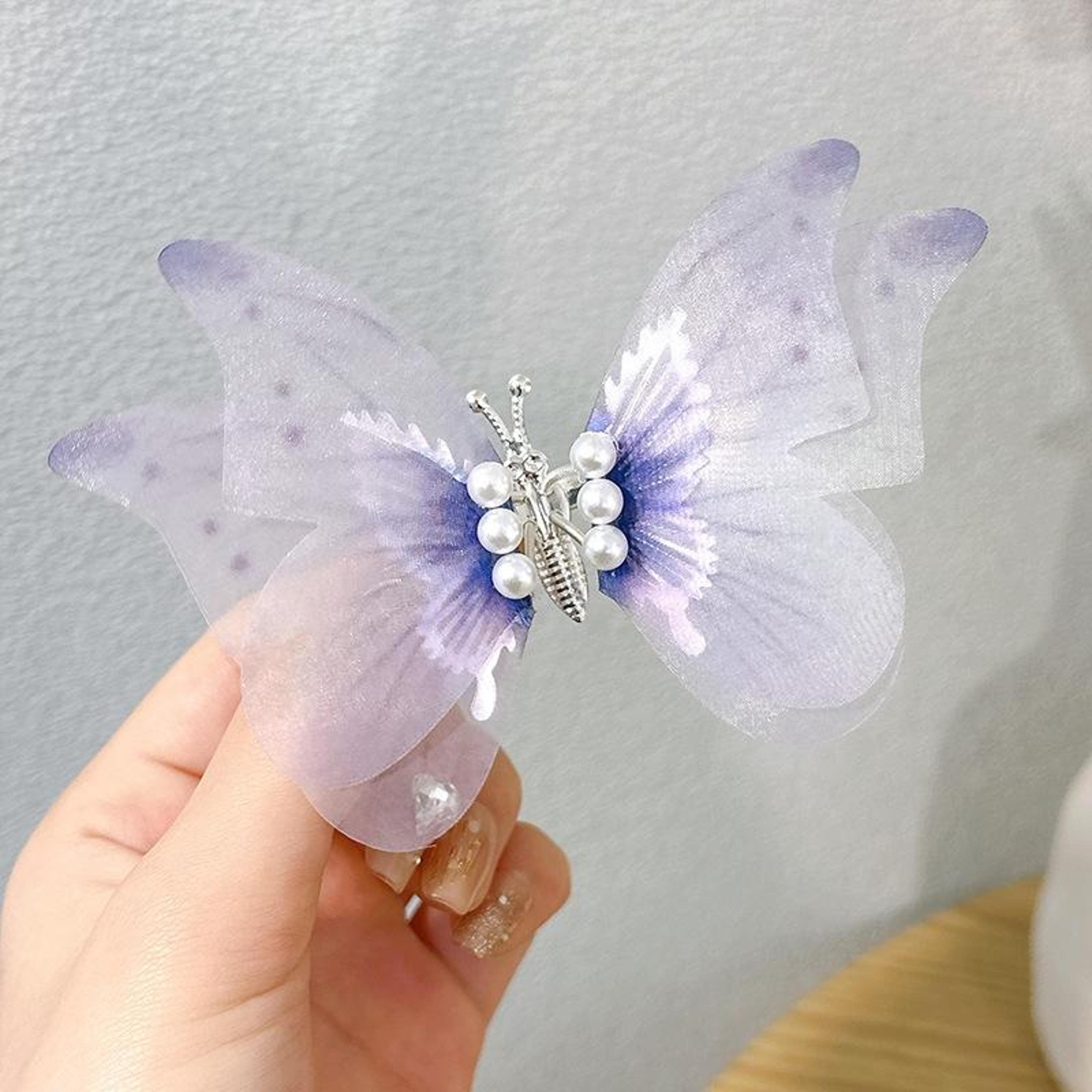 butterfly hair clip for kids with moving spring design in purple
