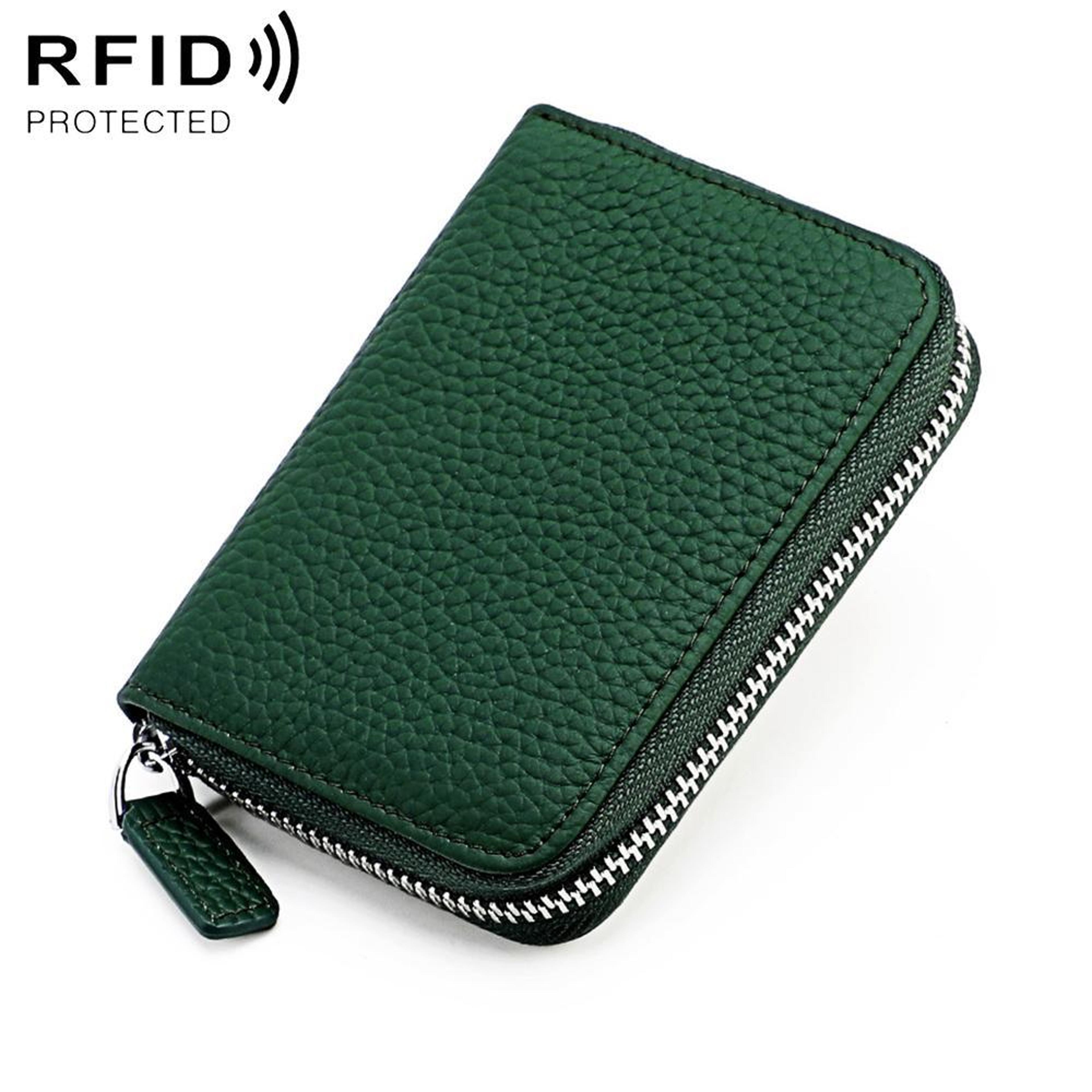 anti theft genuine leather coin purse with zipper and rfid blocking