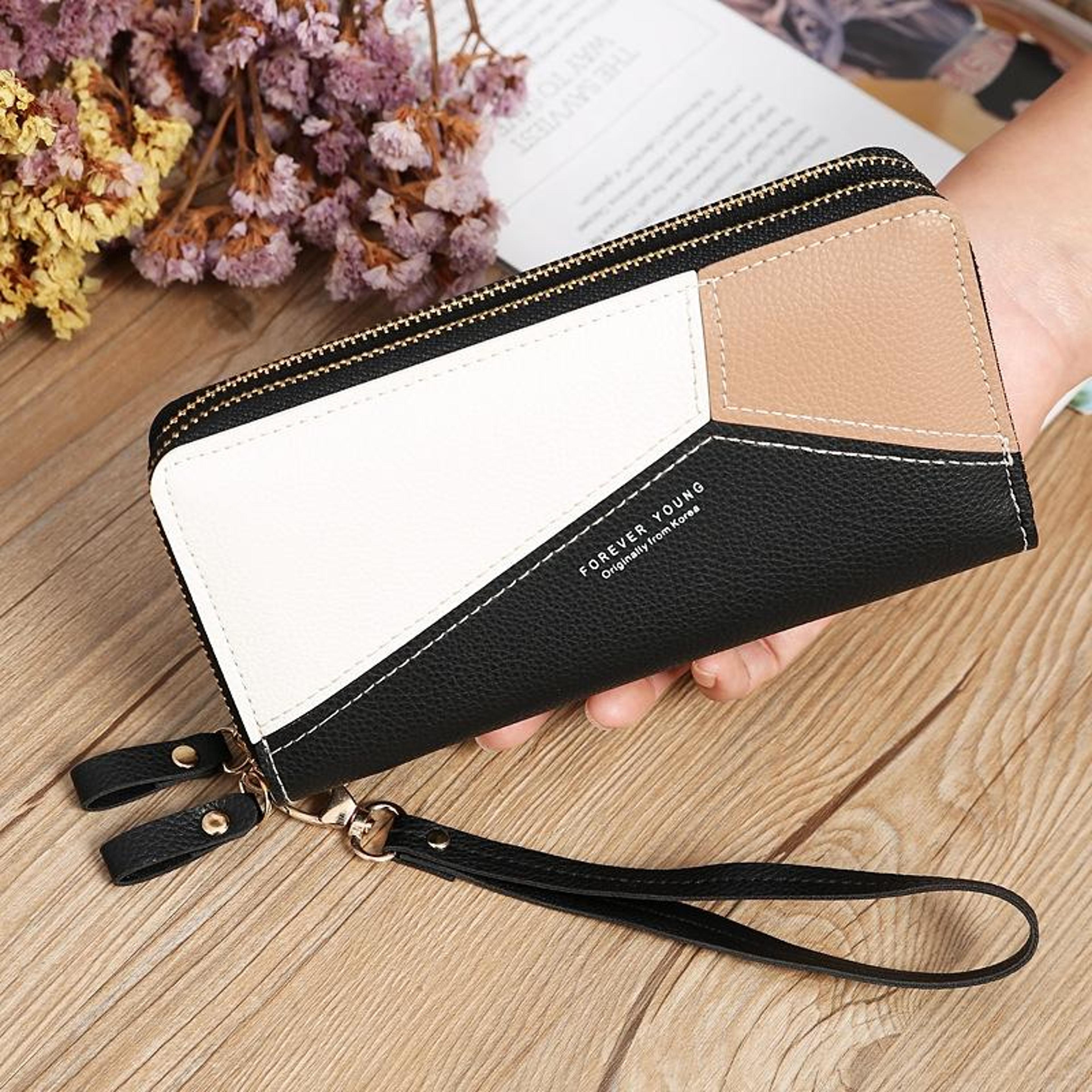 double zipper long wallet for women with phone and coin storage