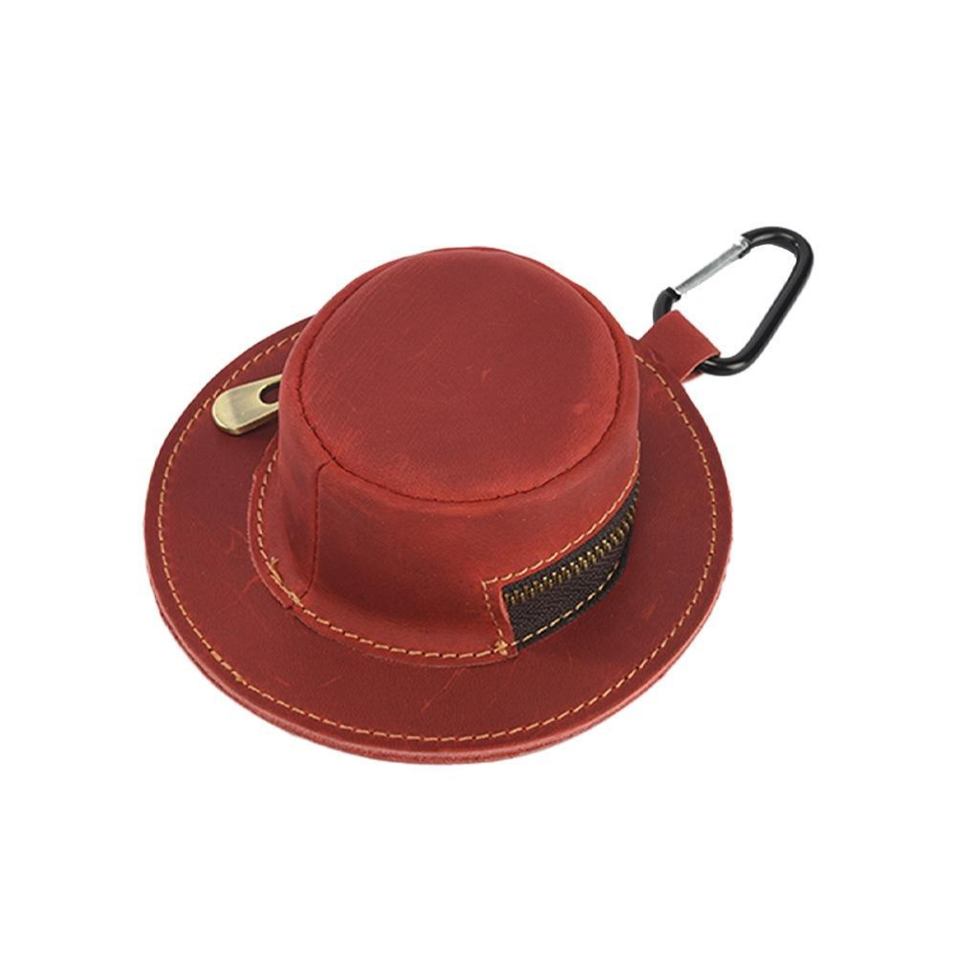 retro genuine leather top hat coin purse with zipper and clip