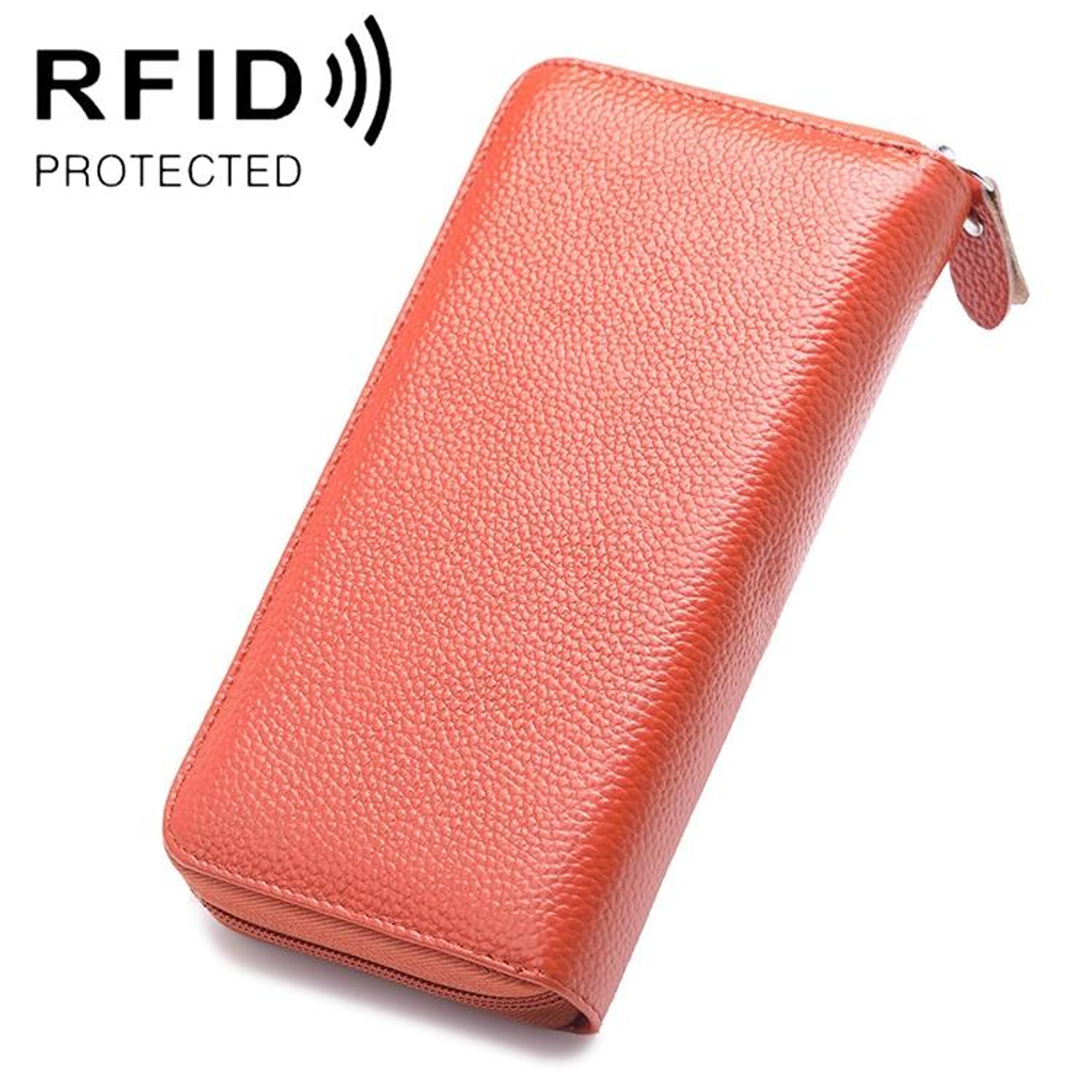 rfid leather wallet for women with zipper closure and multiple card slots