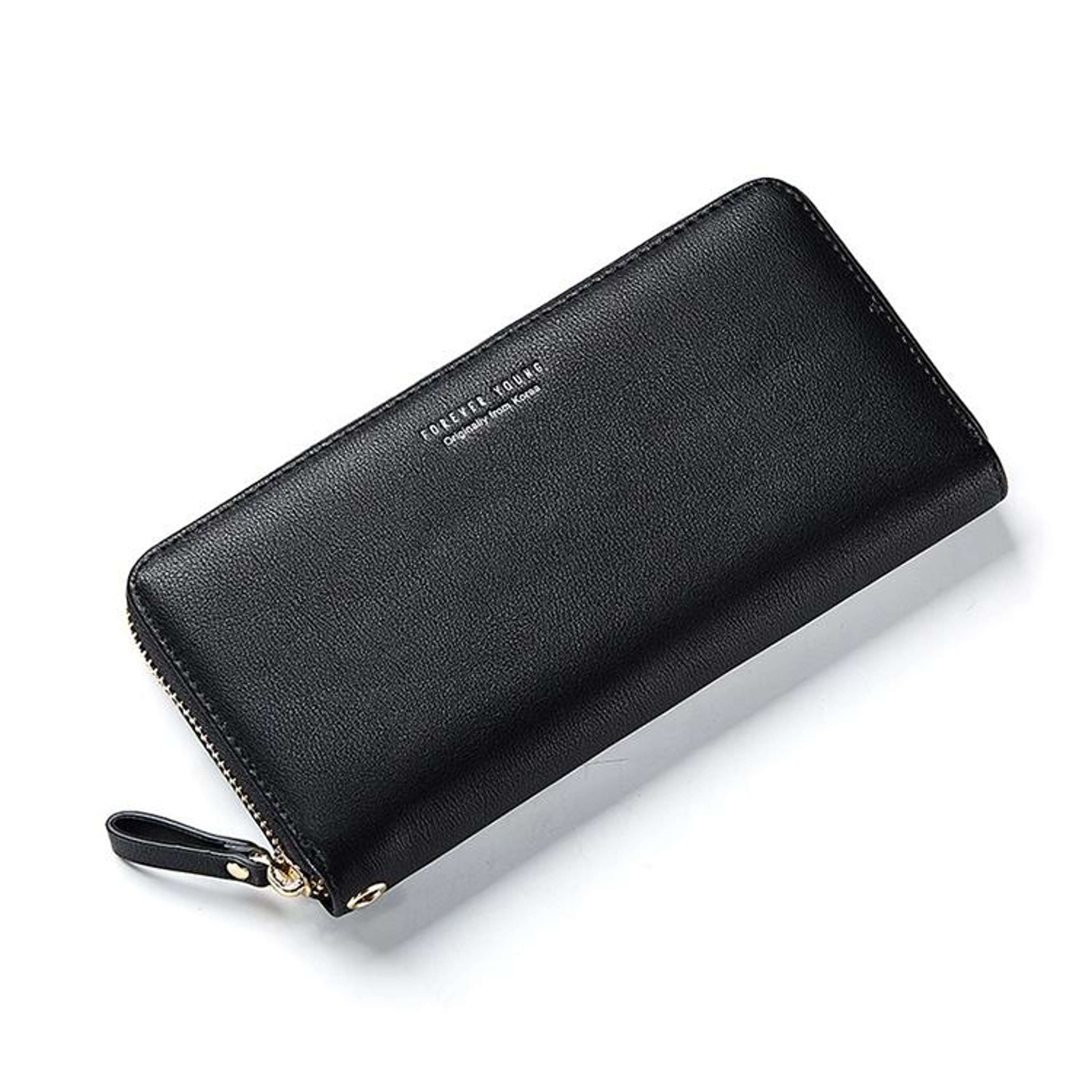 womens long clutch wallet with zipper closure and phone pocket