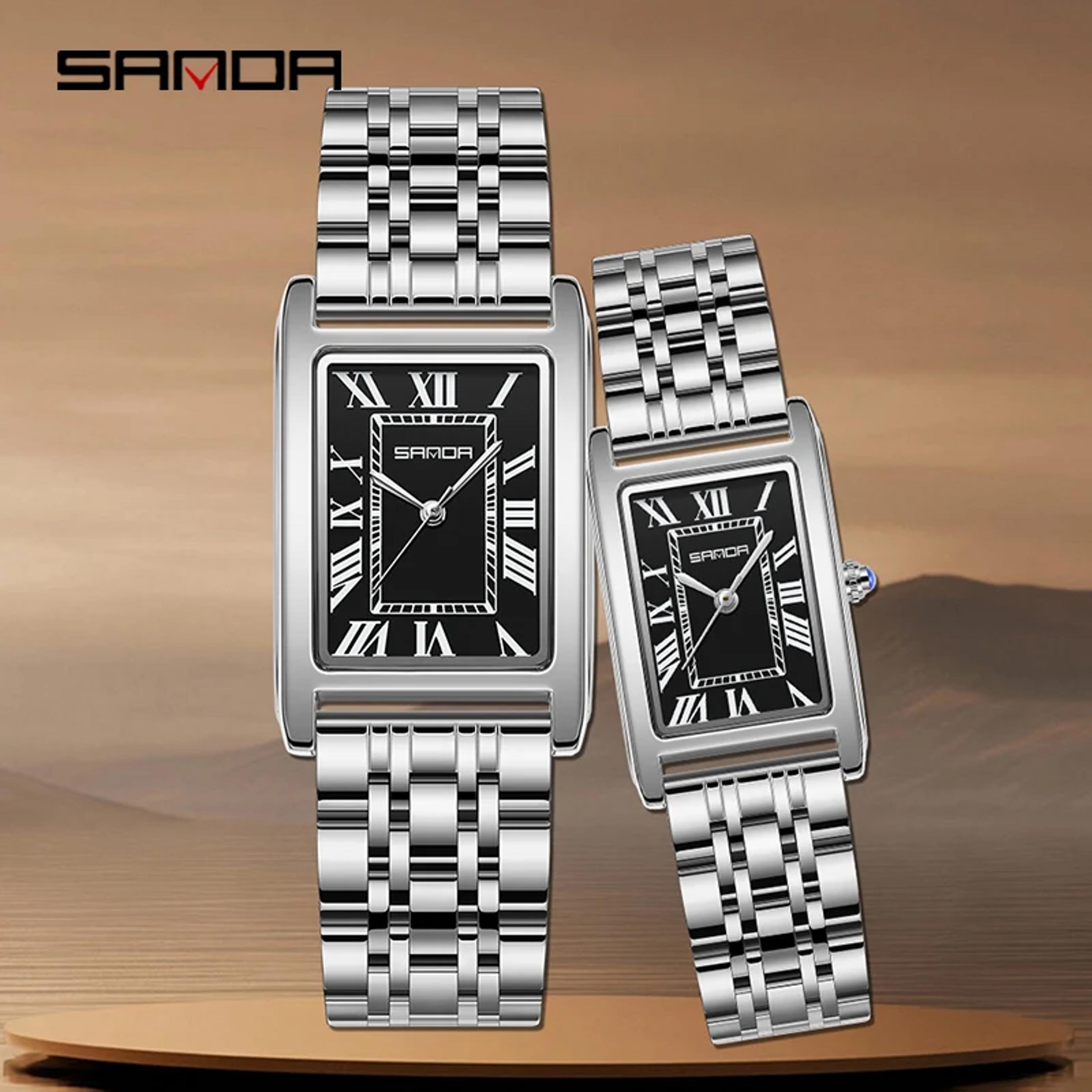 Elegant Couple Watch With Rectangular Dial Stainless Steel Strap And Quartz Movement 3