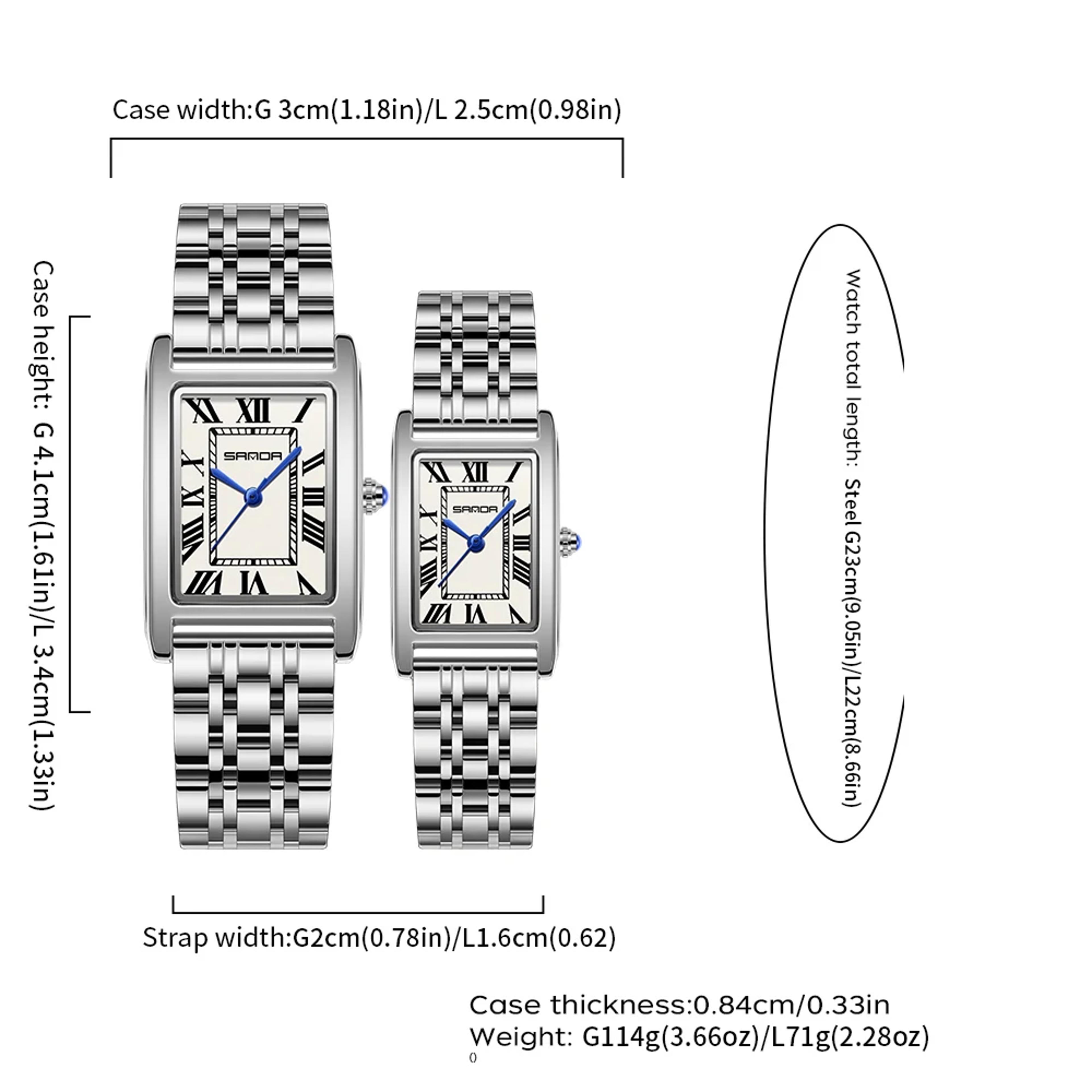 Elegant Couple Watch With Rectangular Dial Stainless Steel Strap And Quartz Movement 2